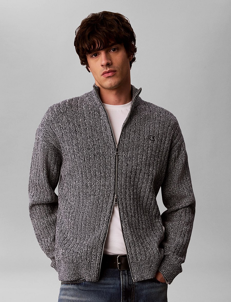 Calvin Klein Jeans - LS VERTICAL TEXTURE CTTN FZ SWTR - pullover mit durchgehendem reißverschluss - dark sapphire mouline - 0