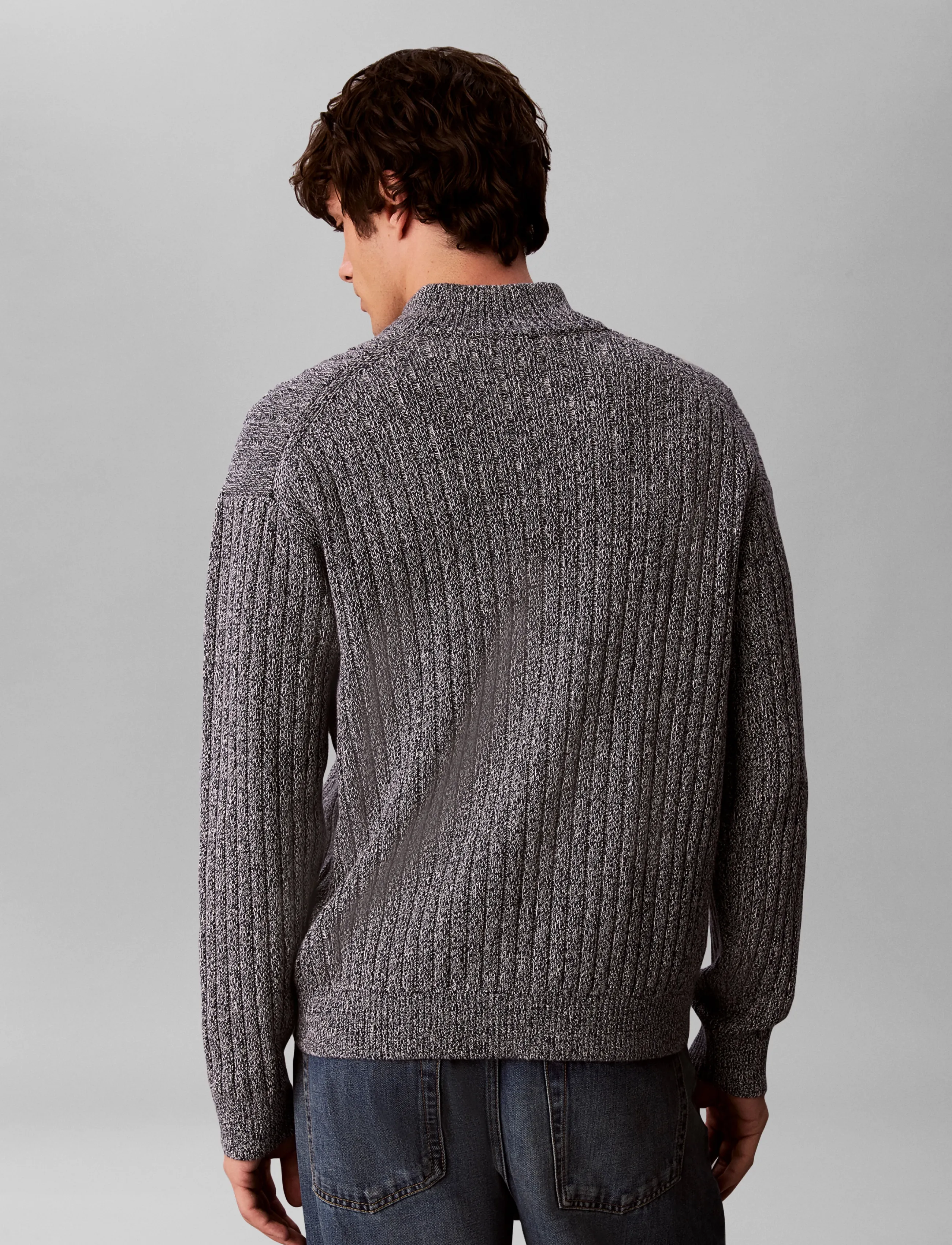 Calvin Klein Jeans - LS VERTICAL TEXTURE CTTN FZ SWTR - pullover mit durchgehendem reißverschluss - dark sapphire mouline - 2