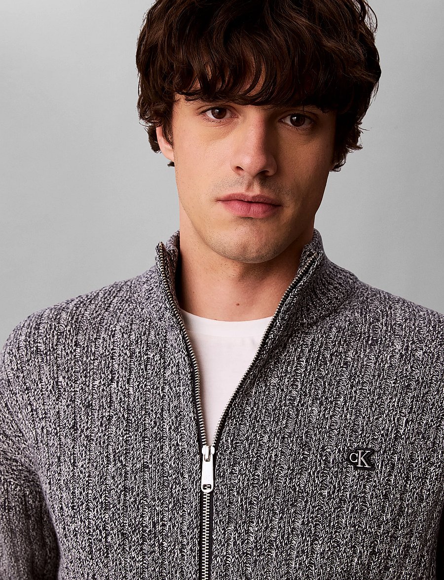 Calvin Klein Jeans - LS VERTICAL TEXTURE CTTN FZ SWTR - pullover mit durchgehendem reißverschluss - dark sapphire mouline - 4