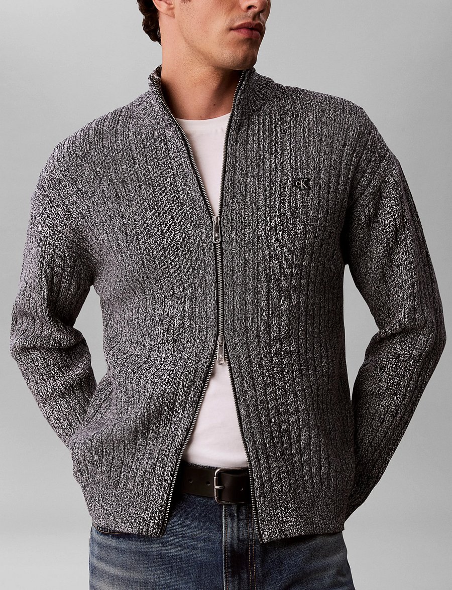 Calvin Klein Jeans - LS VERTICAL TEXTURE CTTN FZ SWTR - pullover mit durchgehendem reißverschluss - dark sapphire mouline - 5