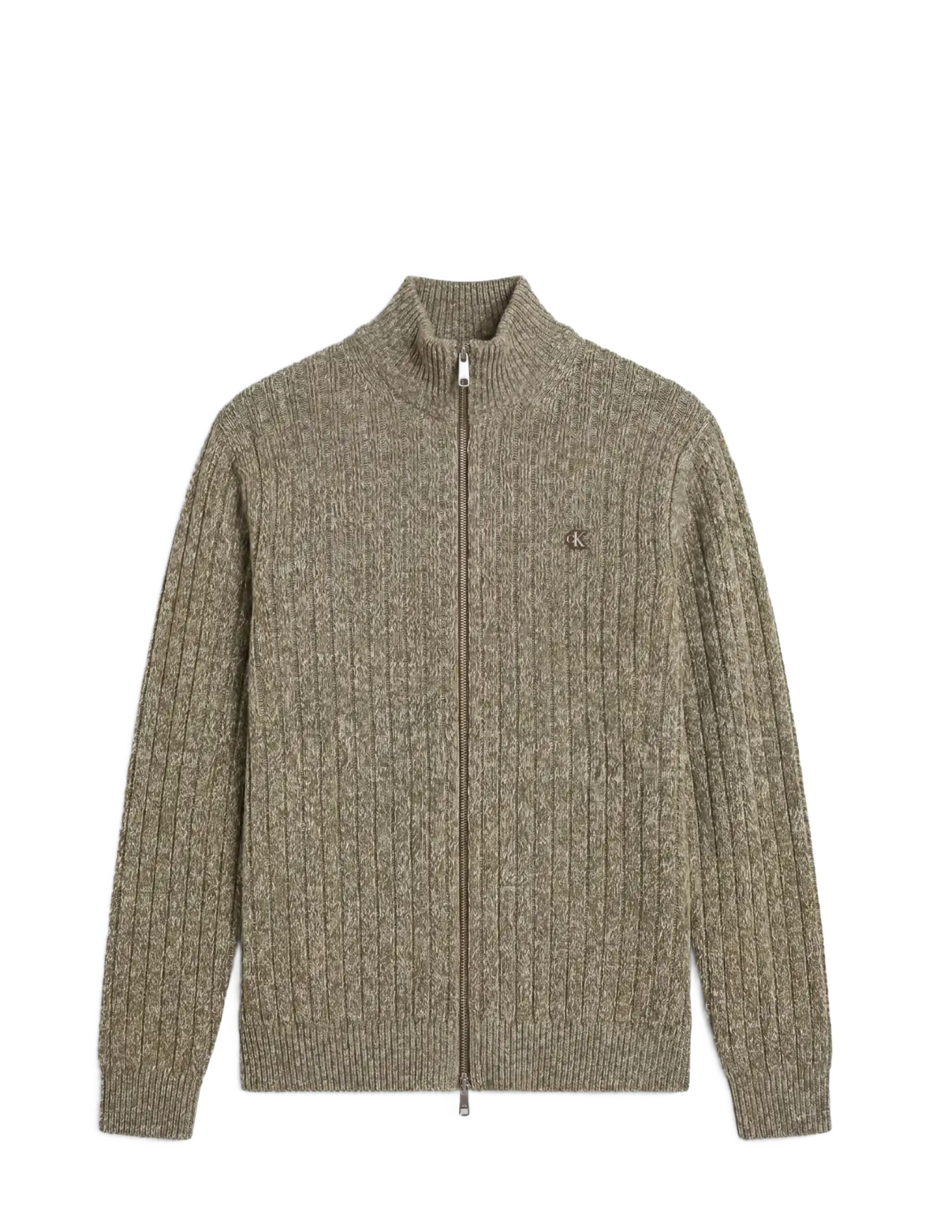 Calvin Klein Jeans LS VERTICAL TEXTURE CTTN FZ SWTR - Strickmode - OLIVE NIGHT MOULINE / khaki/green