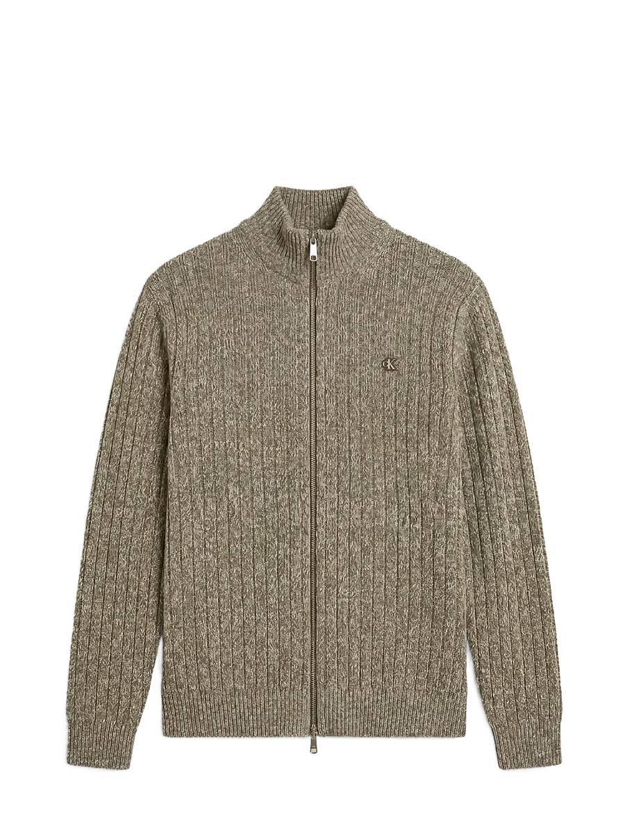 Calvin Klein Jeans - LS VERTICAL TEXTURE CTTN FZ SWTR - pullover mit durchgehendem reißverschluss - olive night mouline - 1