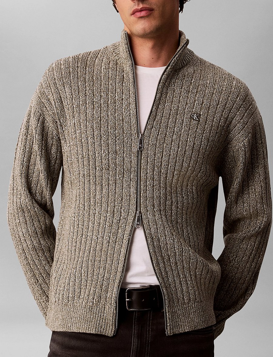 Calvin Klein Jeans - LS VERTICAL TEXTURE CTTN FZ SWTR - pullover mit durchgehendem reißverschluss - olive night mouline - 5