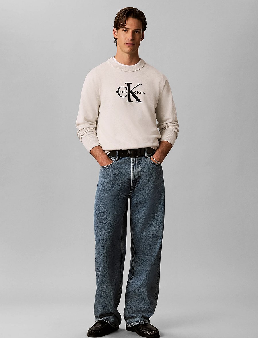 Calvin Klein Jeans - LS CLSC CTTN MNLGO CRNK STR 12GG - rund hals - snow heather - 0