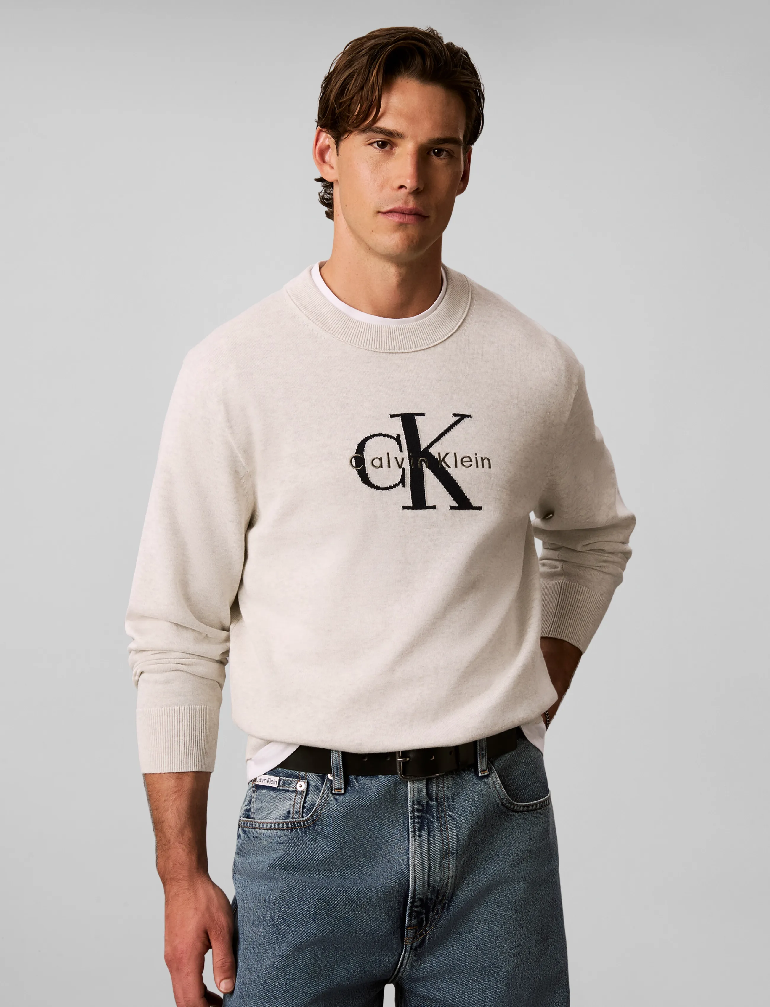 Calvin Klein Jeans - LS CLSC CTTN MNLGO CRNK STR 12GG - rundhalsad - snow heather - 3