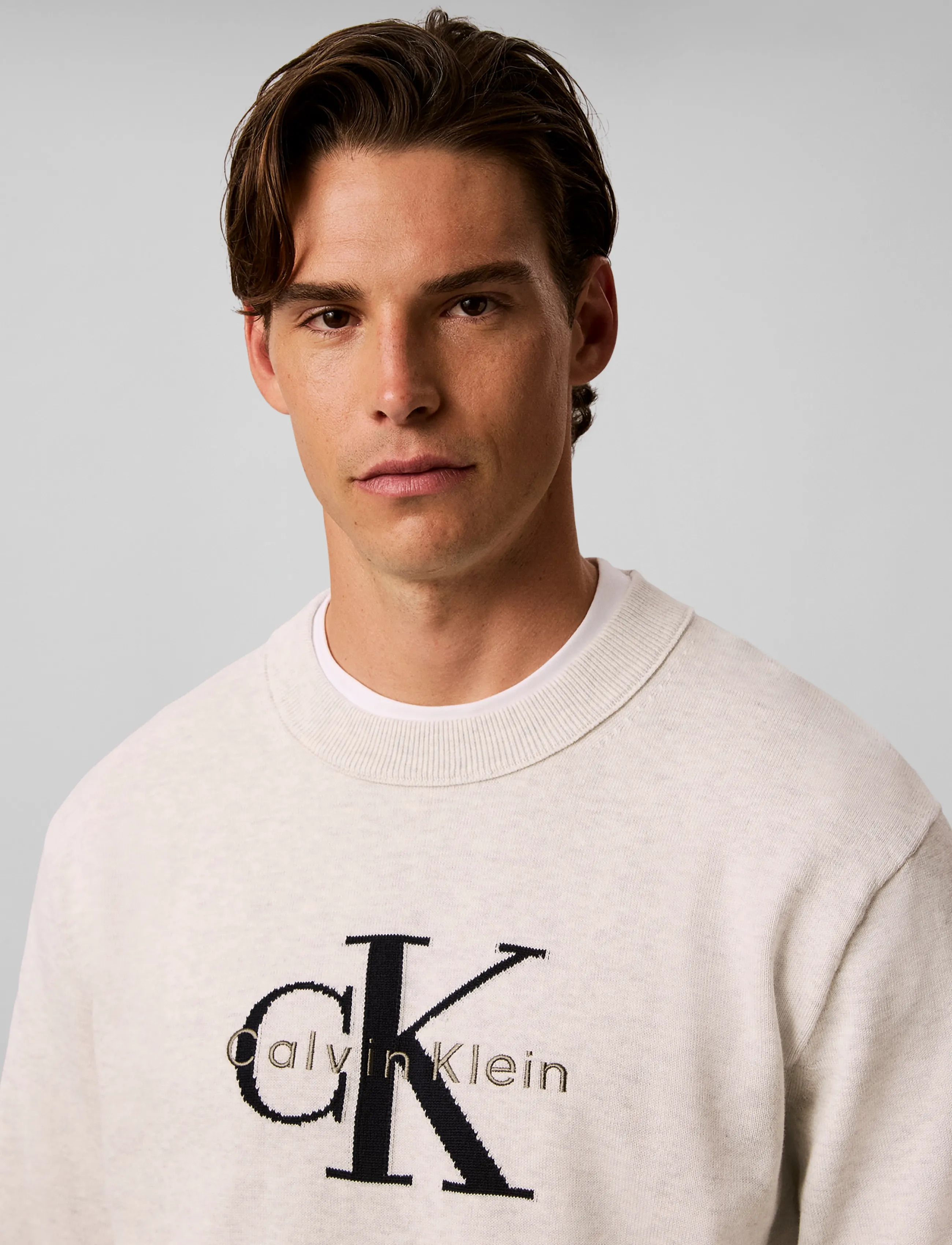 Calvin Klein Jeans - LS CLSC CTTN MNLGO CRNK STR 12GG - rundhalsad - snow heather - 4