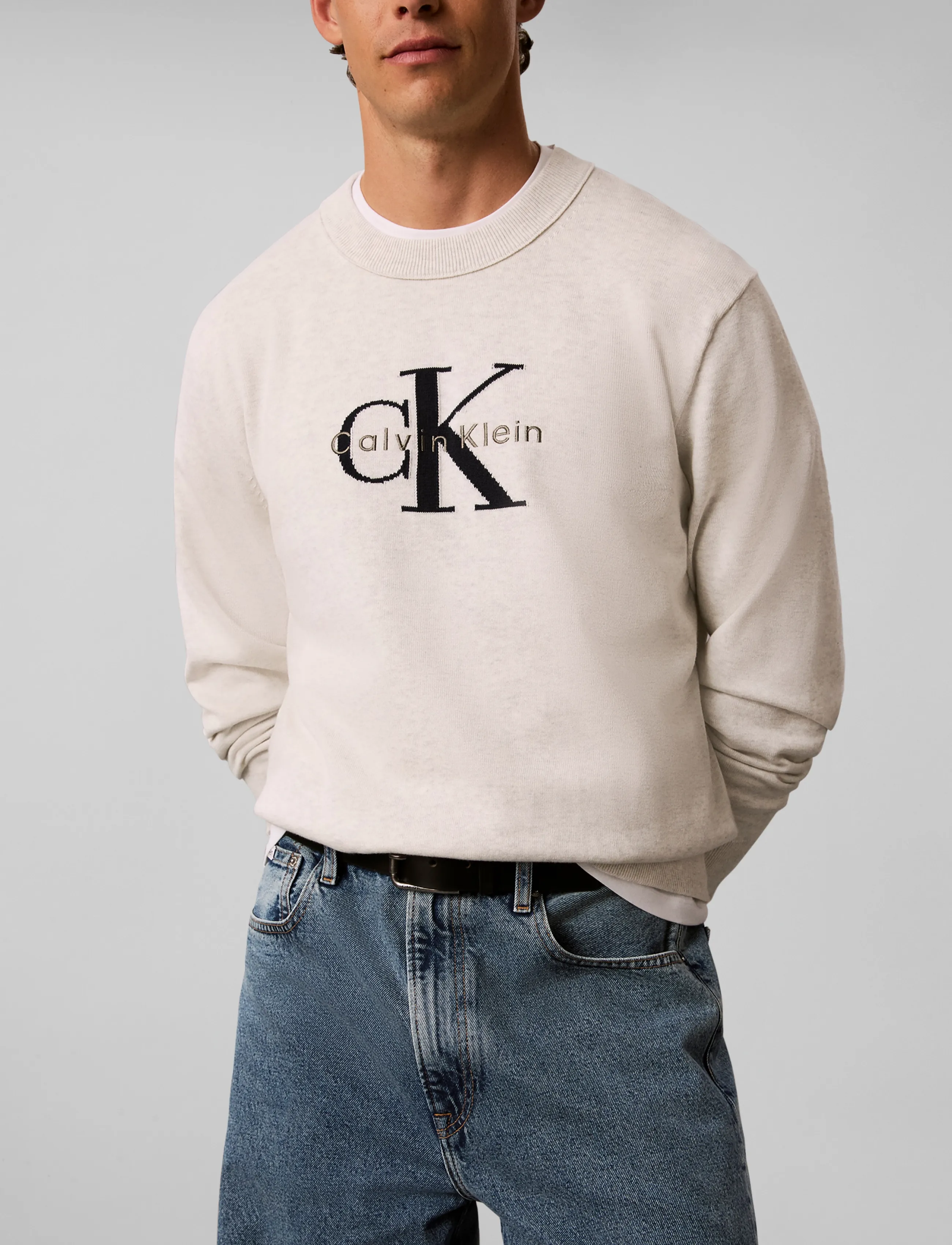 Calvin Klein Jeans - LS CLSC CTTN MNLGO CRNK STR 12GG - rundhalsad - snow heather - 5