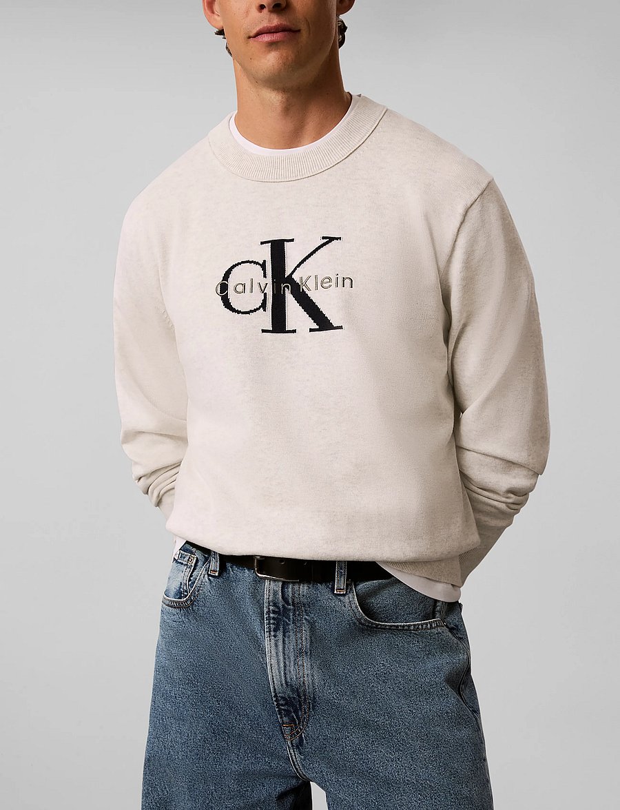 Calvin Klein Jeans - LS CLSC CTTN MNLGO CRNK STR 12GG - rund hals - snow heather - 5