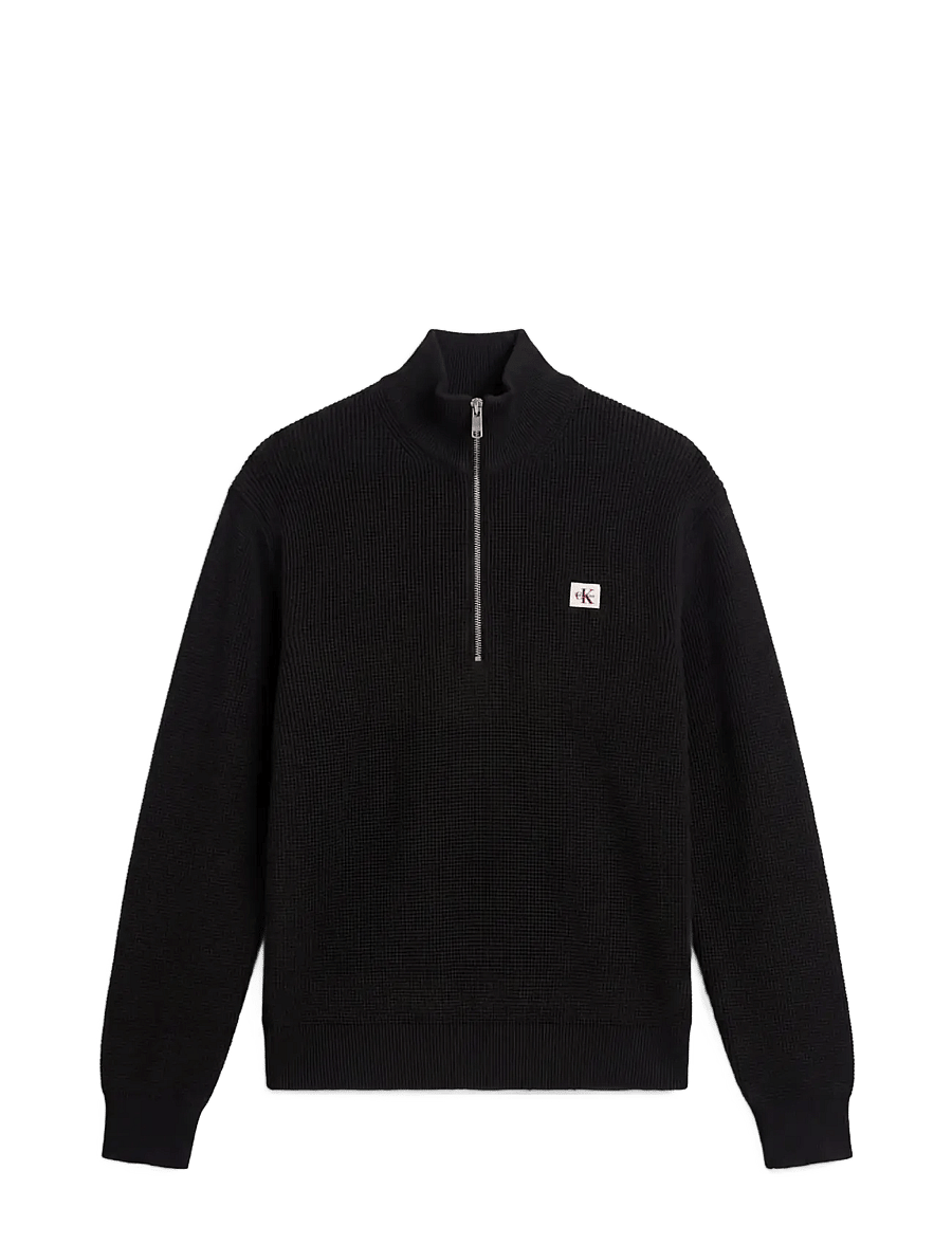 Calvin Klein Jeans - LS CLSC CTTN WFLE QZIP SWTR 9GG - halfzip strik - black - 1