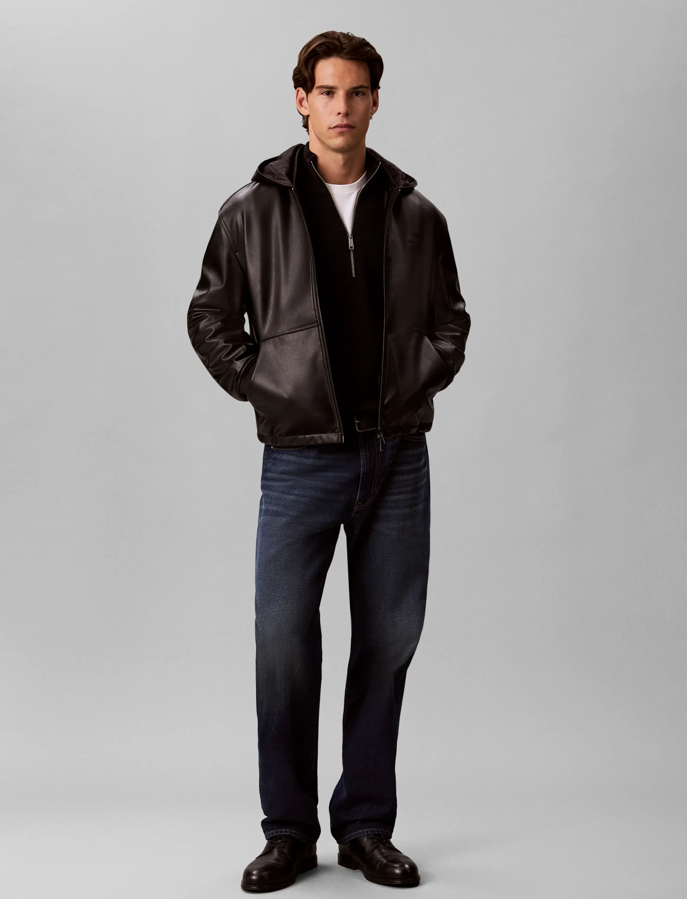 Calvin Klein Jeans LS CLSC CTTN WFLE HZIP SWTR 9GG - Kläder - BLACK / black