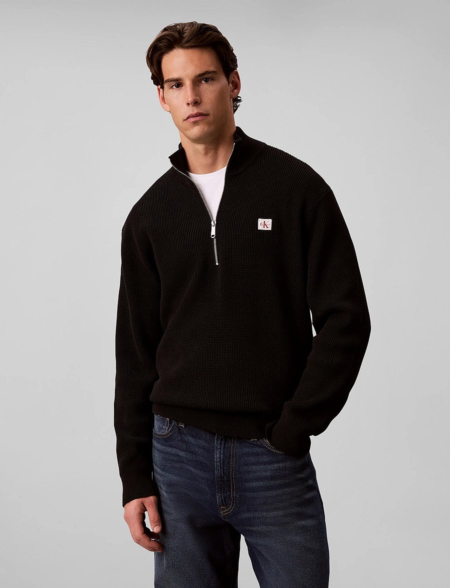 Calvin Klein Jeans - LS CLSC CTTN WFLE QZIP SWTR 9GG - halfzip strik - black - 3