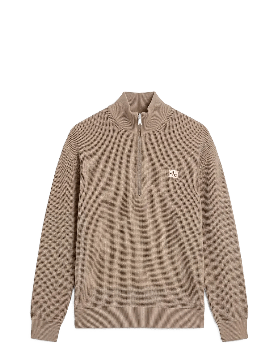 Calvin Klein Jeans - LS CLSC CTTN WFLE HZIP SWTR 9GG - pullover mit halbem reißverschluss - roasted cashew - 1