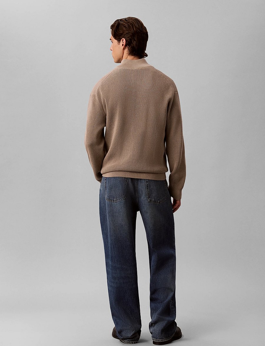 Calvin Klein Jeans - LS CLSC CTTN WFLE HZIP SWTR 9GG - pullover mit halbem reißverschluss - roasted cashew - 2