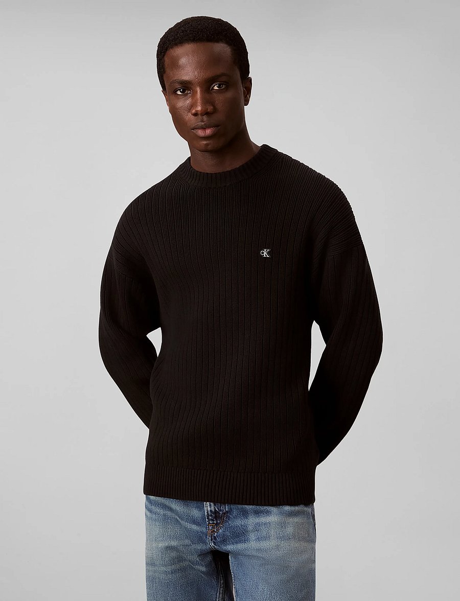 Calvin Klein Jeans - VERTICAL RIB CTTN CREWNK SWTR - rundhals - black - 0
