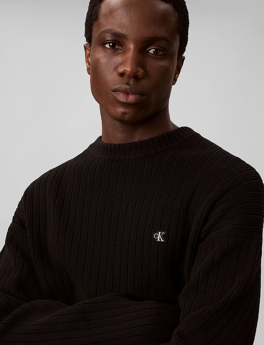 Calvin Klein Jeans - VERTICAL RIB CTTN CREWNK SWTR - rundhals - black - 4