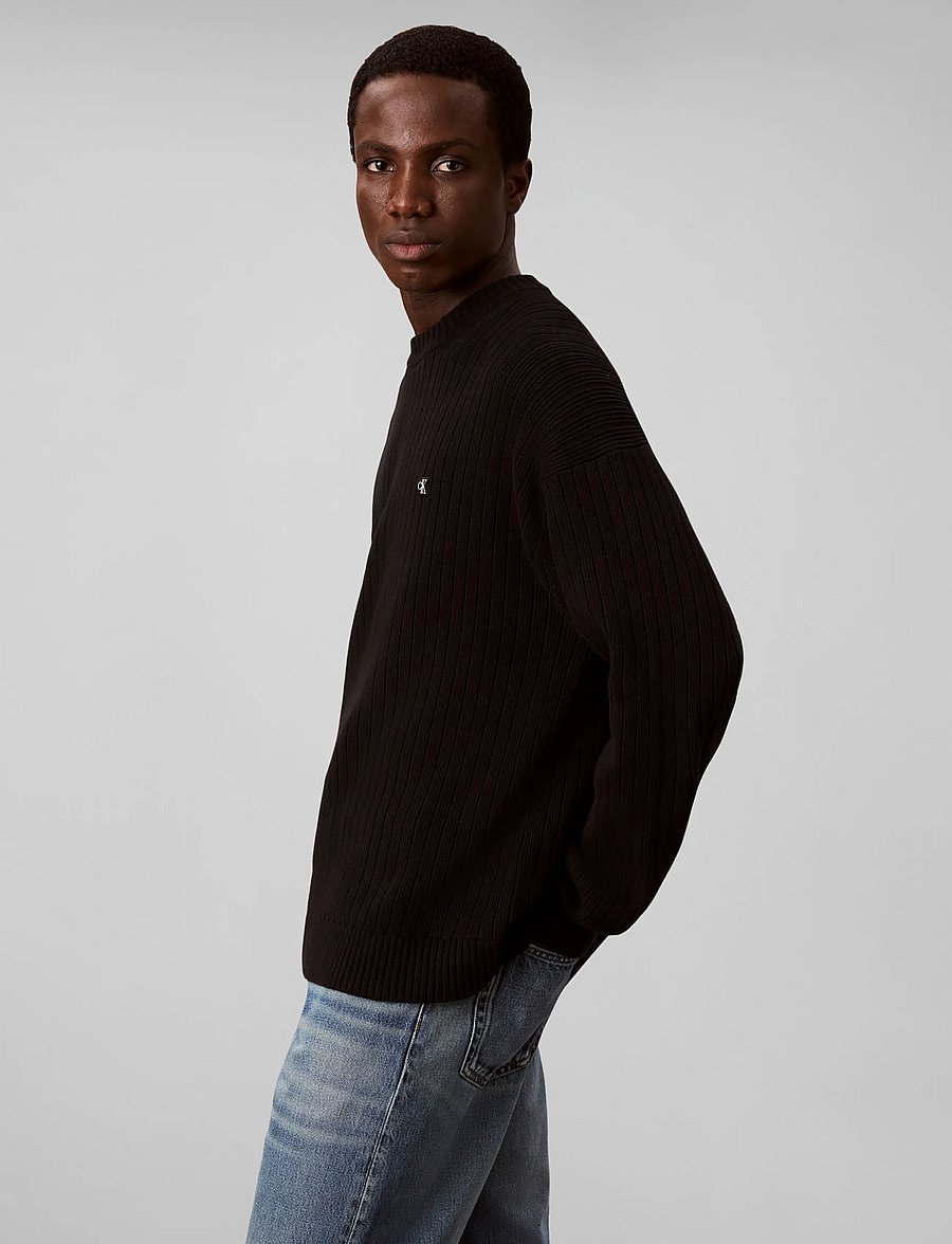 Calvin Klein Jeans - VERTICAL RIB CTTN CREWNK SWTR - rundhals - black - 5