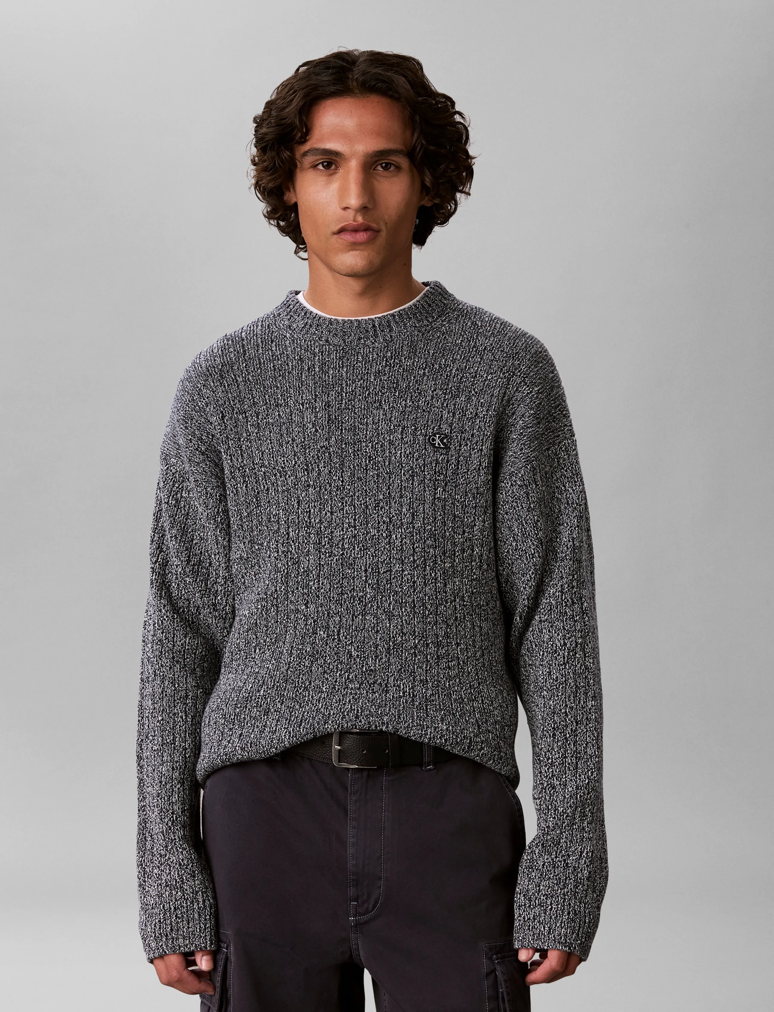 Calvin Klein Jeans VERTICAL RIB CTTN CREWNK SWTR - Festival-Outfits - DARK SAPPHIRE MOULINE / grey