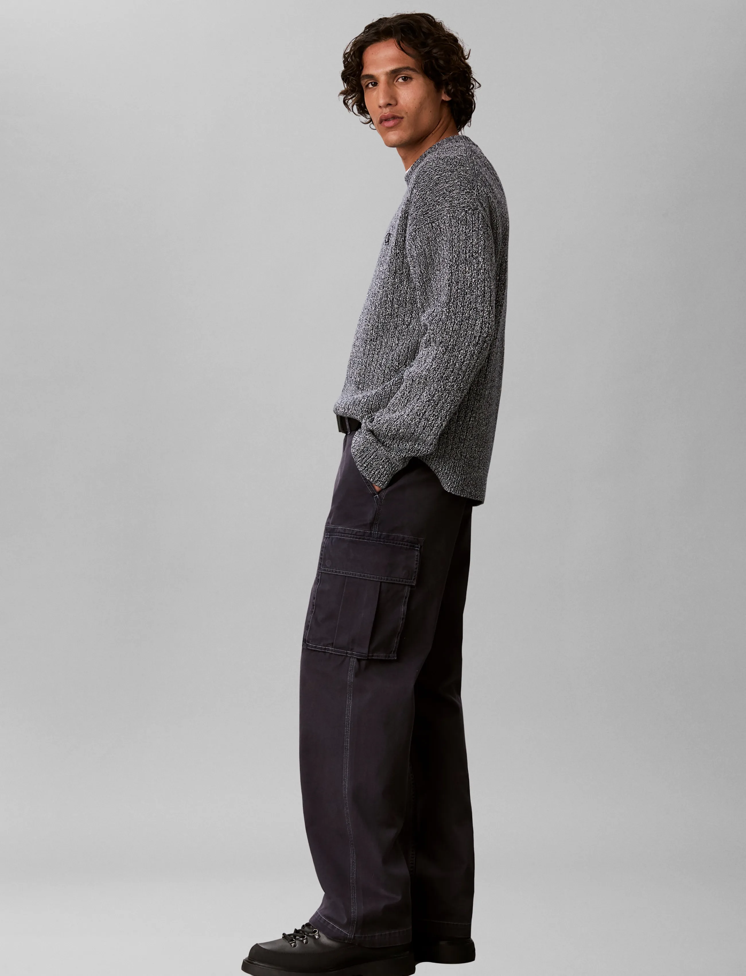 Calvin Klein Jeans VERTICAL RIB CTTN CREWNK SWTR - Strickmode - DARK SAPPHIRE MOULINE / grey