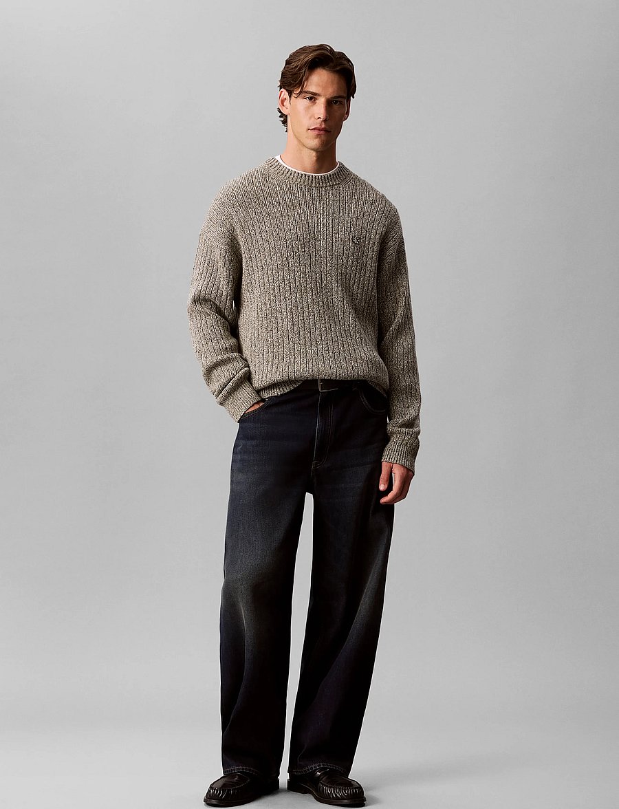 Calvin Klein Jeans - VERTICAL RIB CTTN CREWNK SWTR - rundhals - olive night mouline - 0