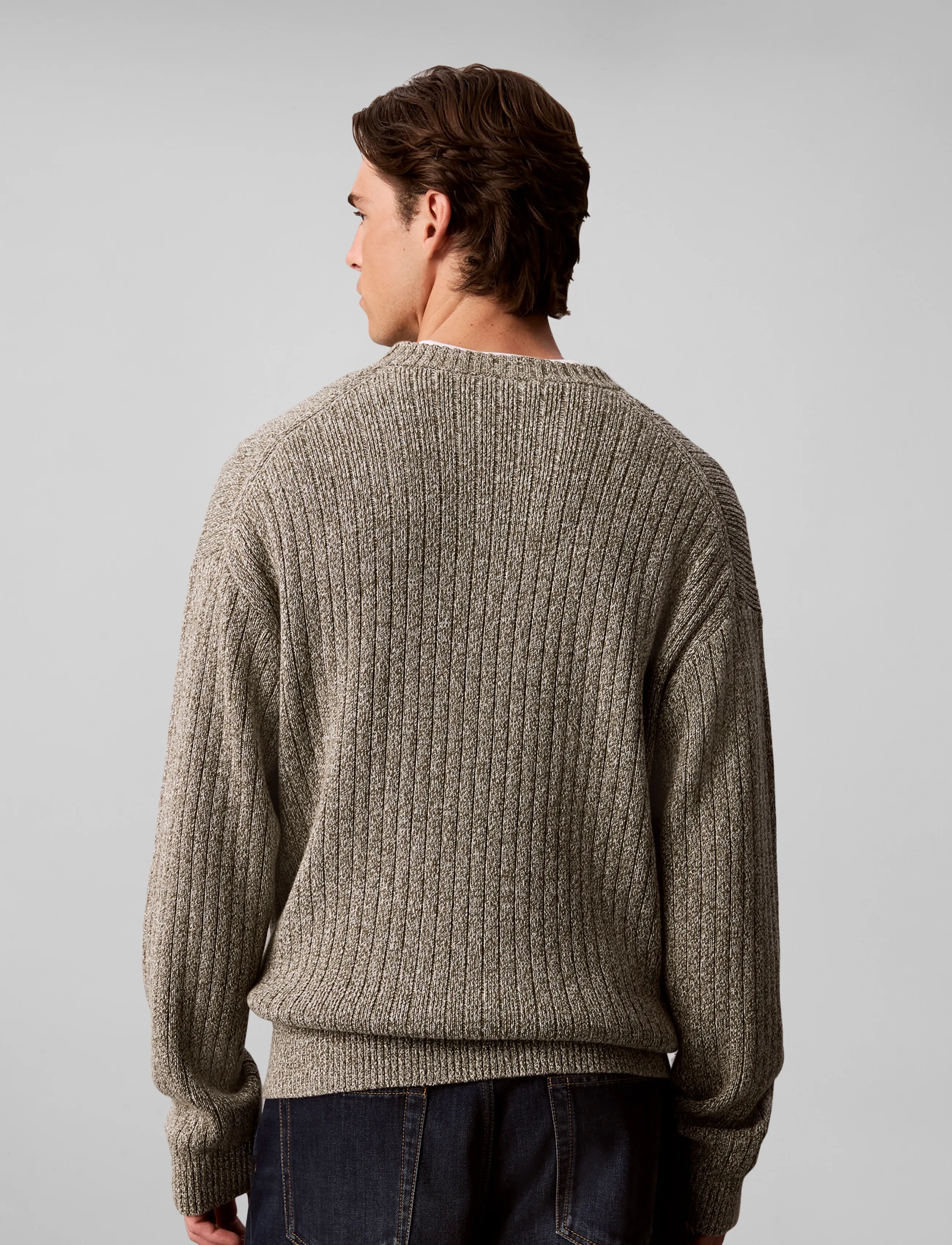 Calvin Klein Jeans - VERTICAL RIB CTTN CREWNK SWTR - rundhals - olive night mouline - 2