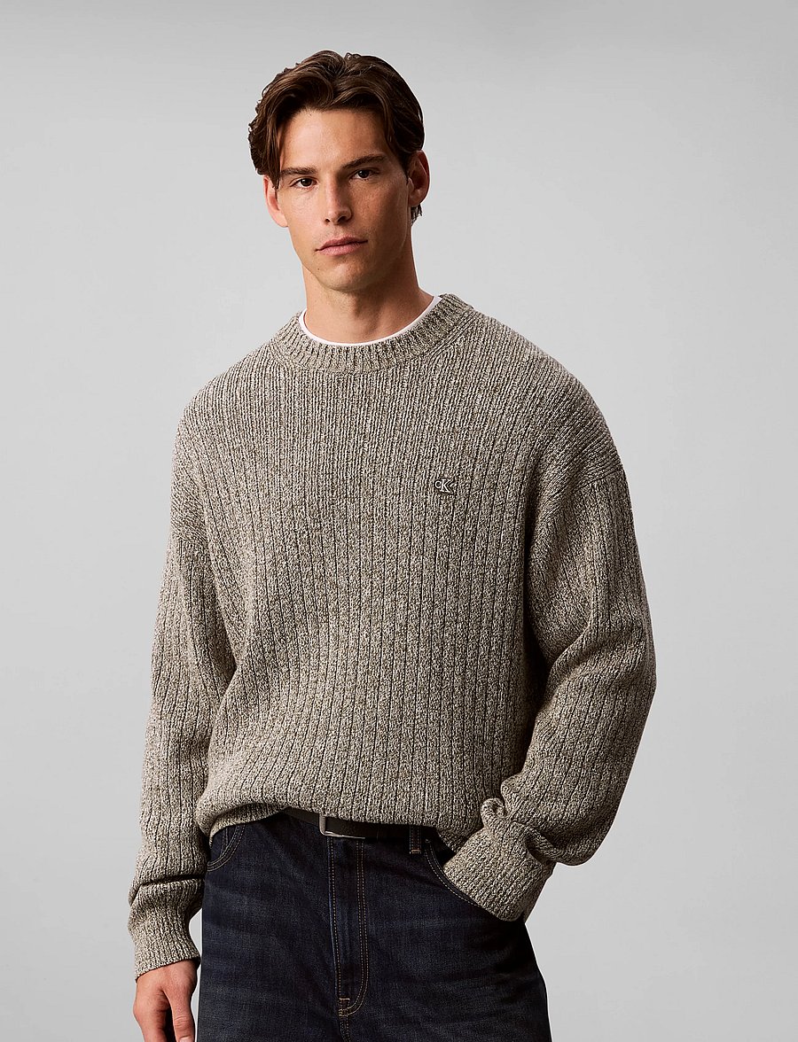 Calvin Klein Jeans - VERTICAL RIB CTTN CREWNK SWTR - rundhals - olive night mouline - 3