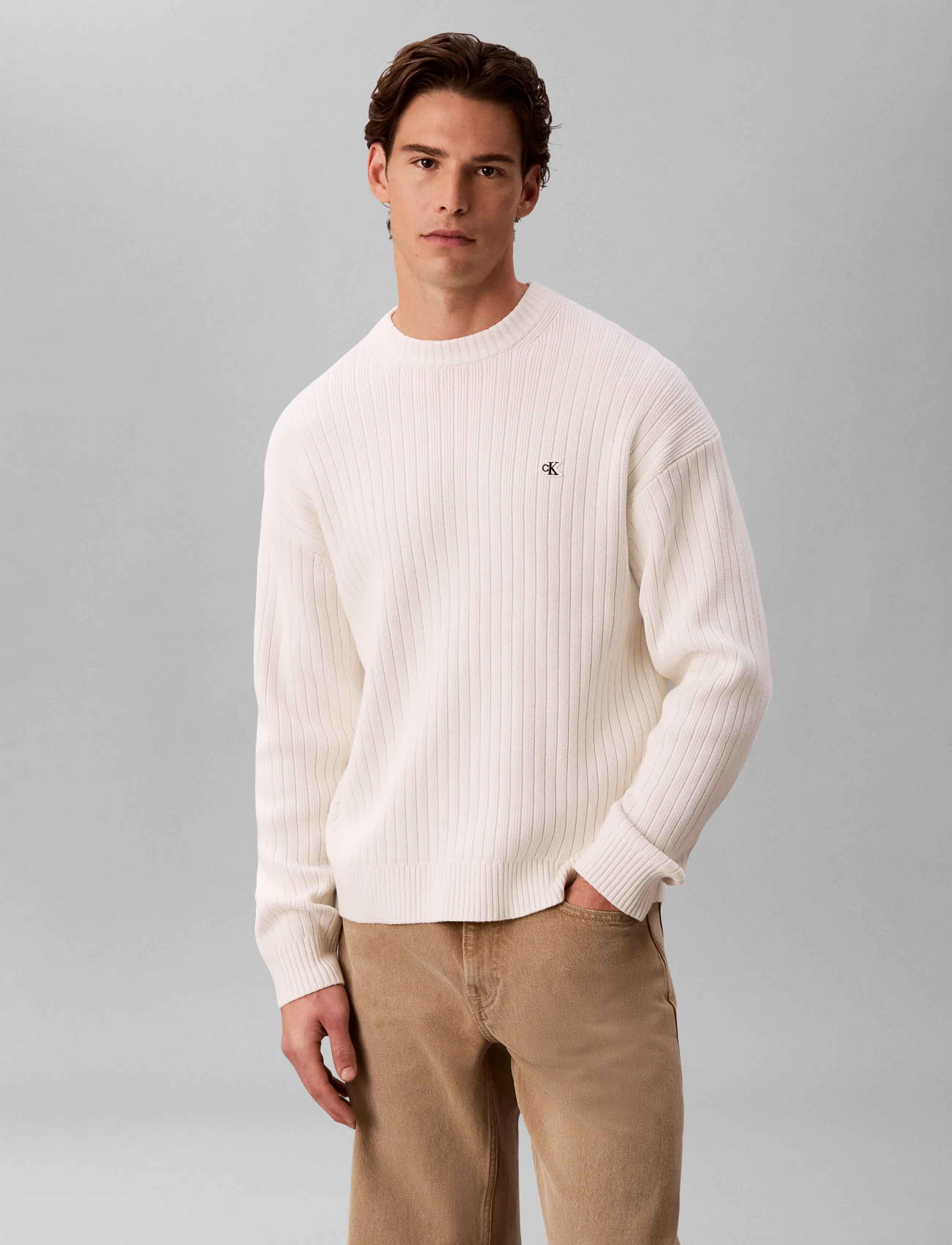 Calvin Klein Jeans - VERTICAL RIB CTTN CREWNK SWTR - rundhals - tofu - 3