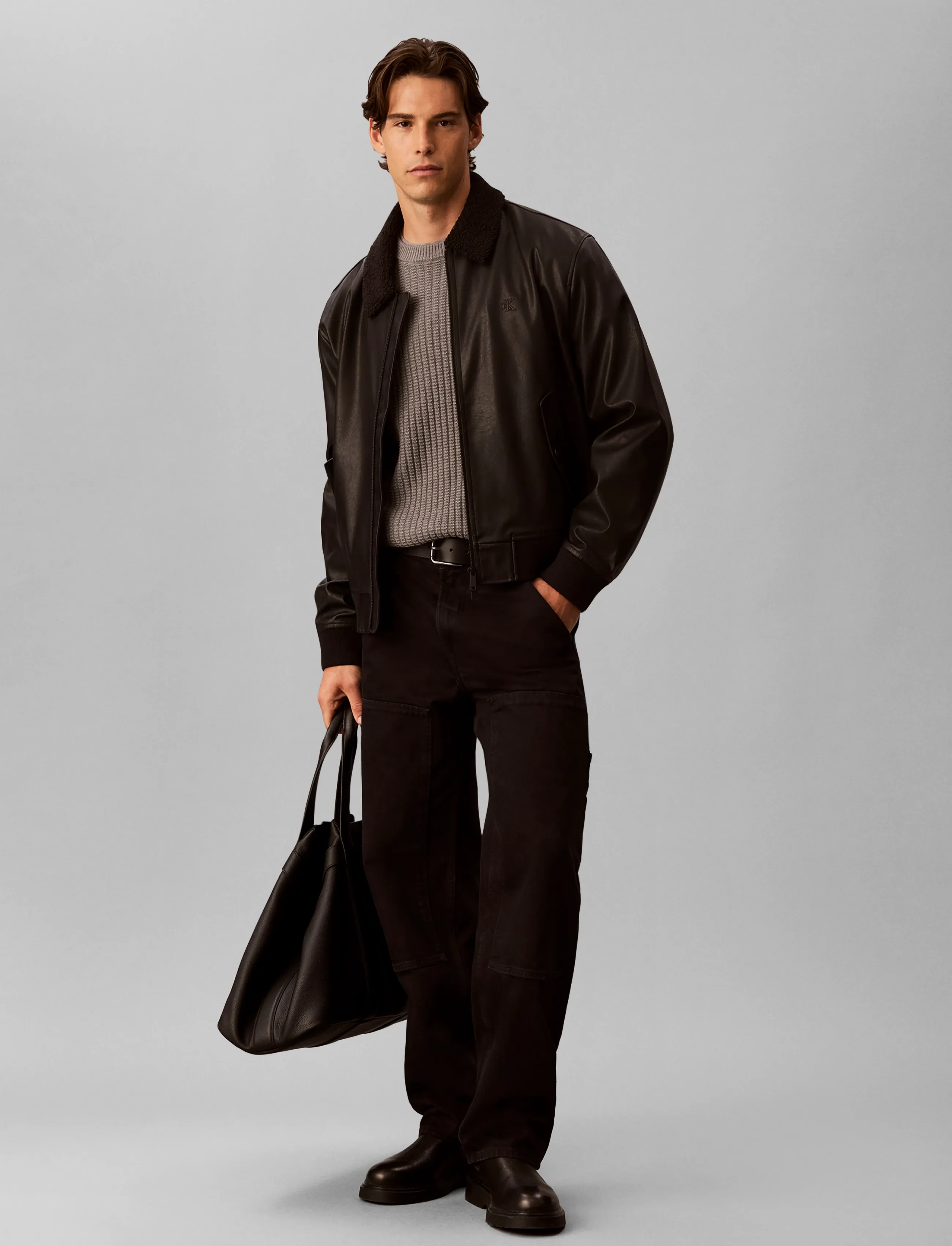 Calvin Klein Jeans Ls Faux Leather Sherpa Bomber, XL, Jackets, Schwarz - Leather, Männerswear