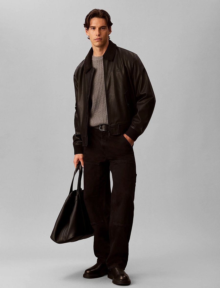 Calvin Klein Jeans - LS FAUX LEATHER SHERPA BOMBER - forårsjakker - black - 0