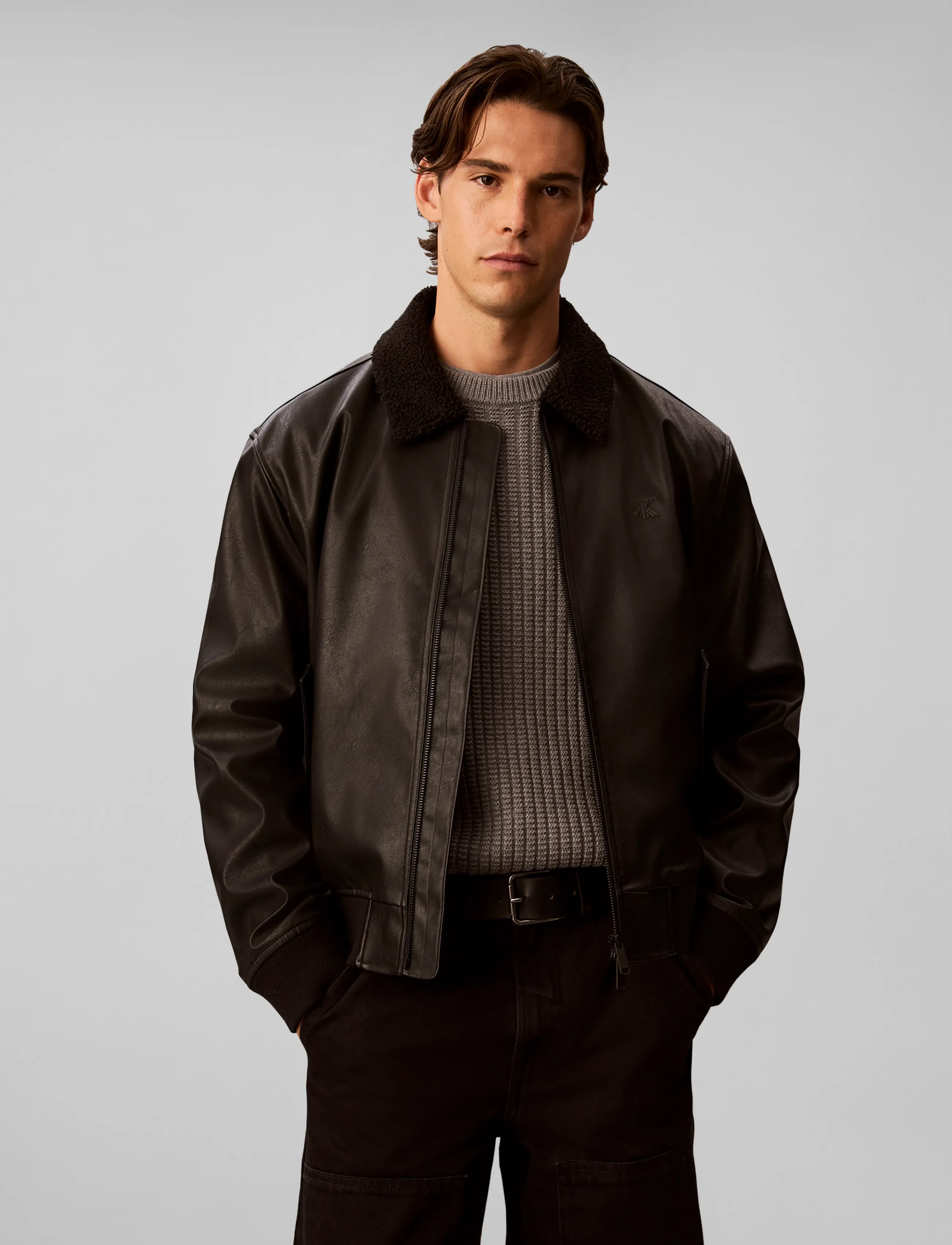 Calvin Klein Jeans - LS FAUX LEATHER SHERPA BOMBER - black - 3
