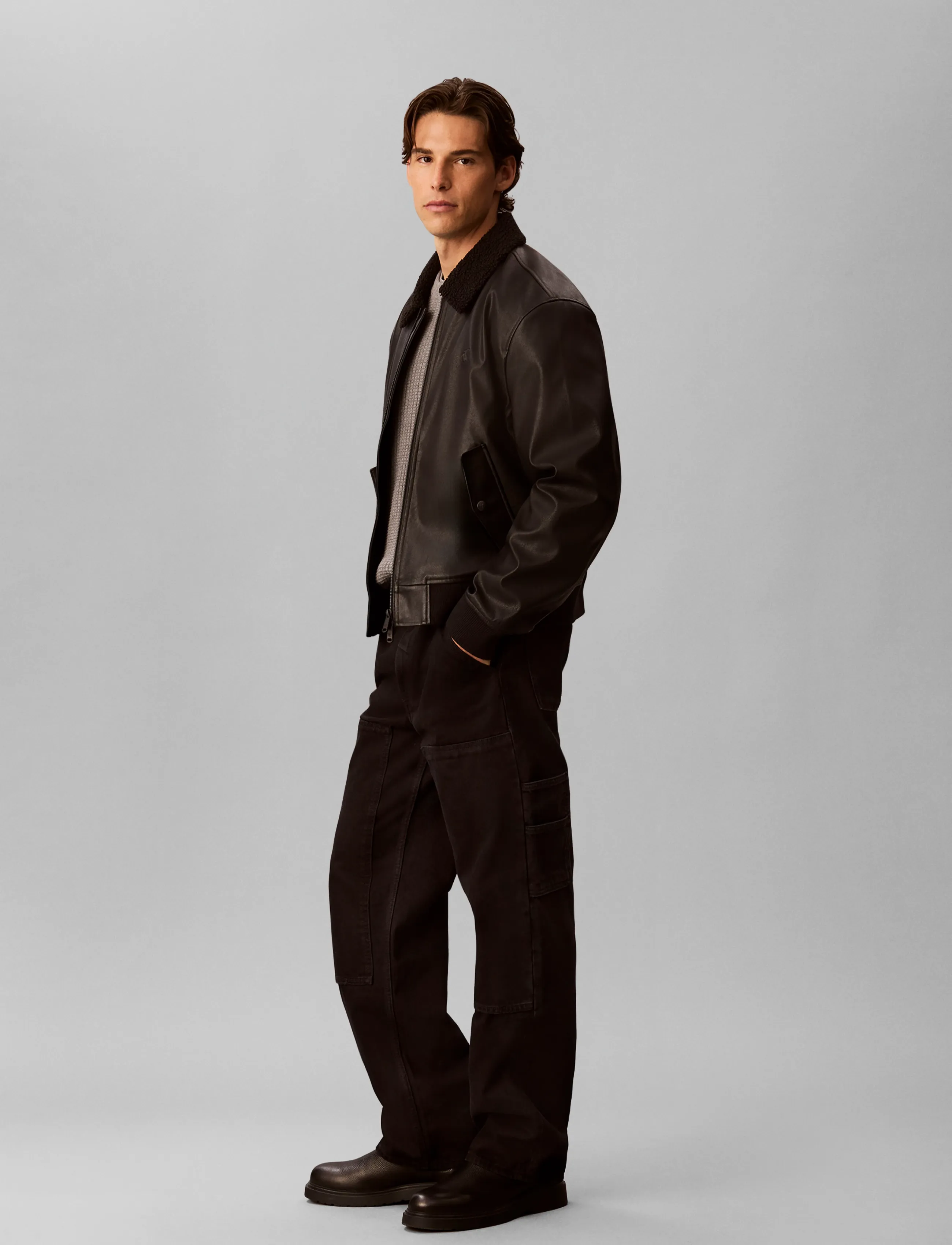 Calvin Klein Jeans - LS FAUX LEATHER SHERPA BOMBER - black - 5