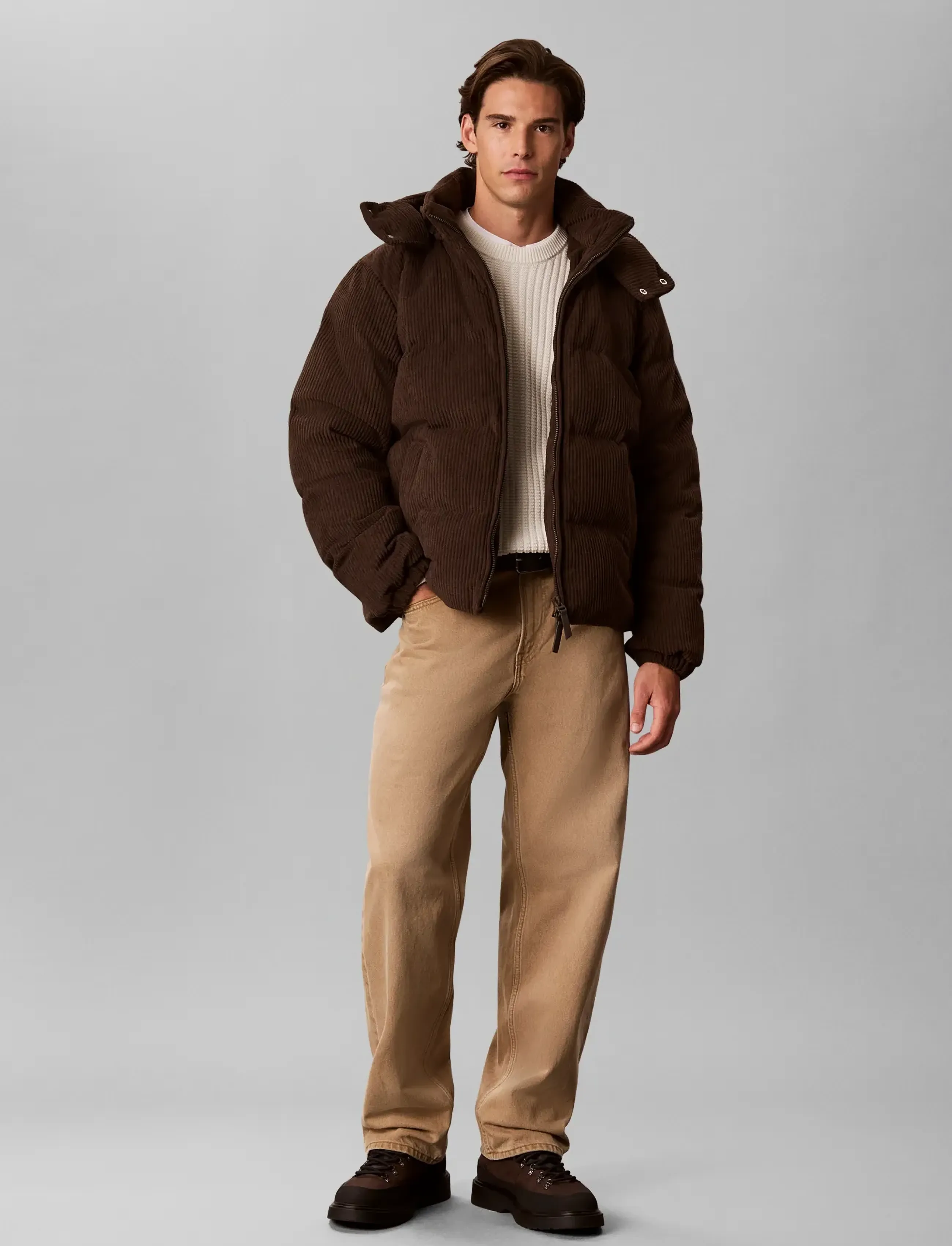 Calvin Klein Jeans LS CORDUROY PUFFER HD DOWN JKT - Kläder - DARK COFFEE / brown