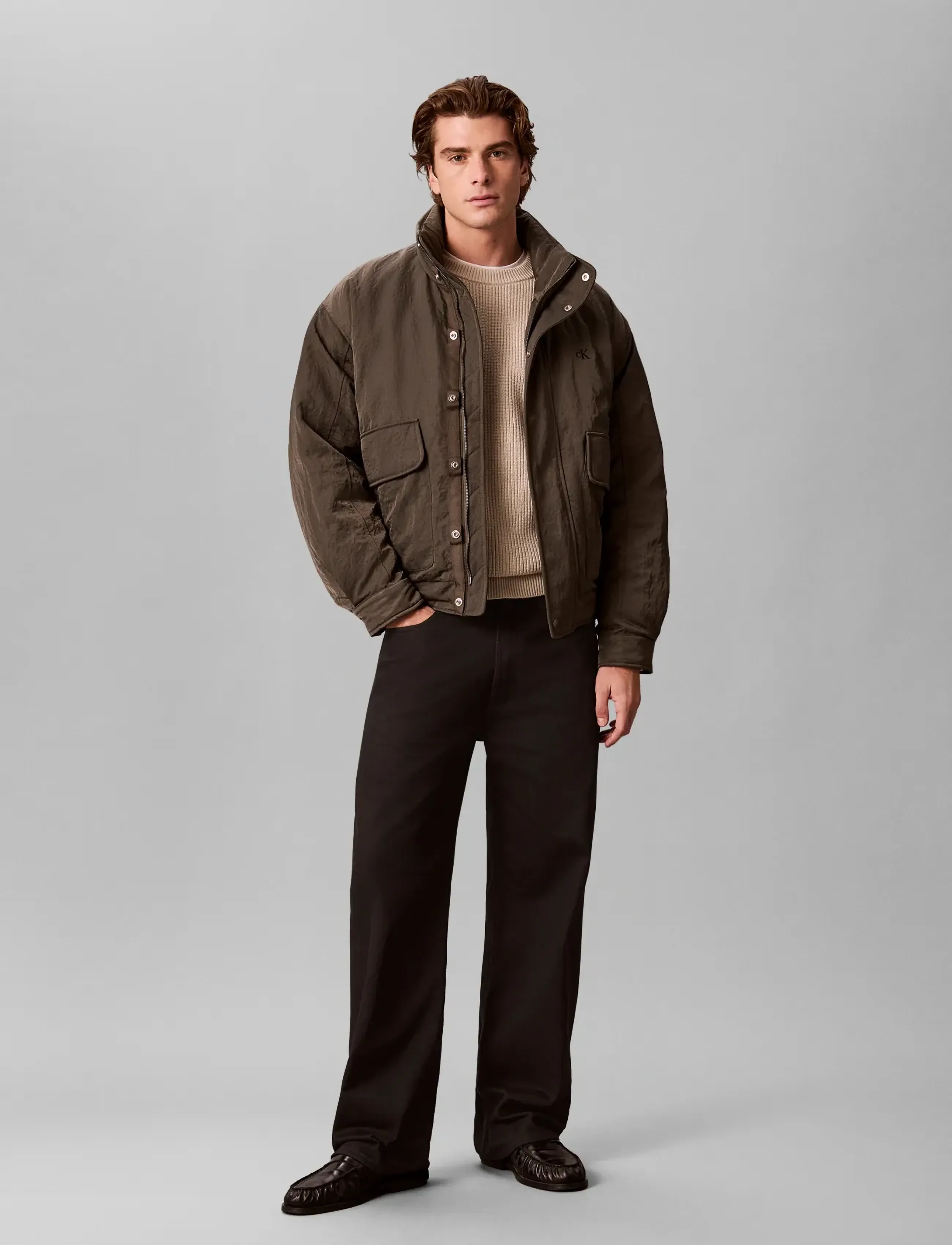 Calvin Klein Jeans LS CRINKLE NYLON BLOUSON JACKET - Overtøj - BELUGA / brown