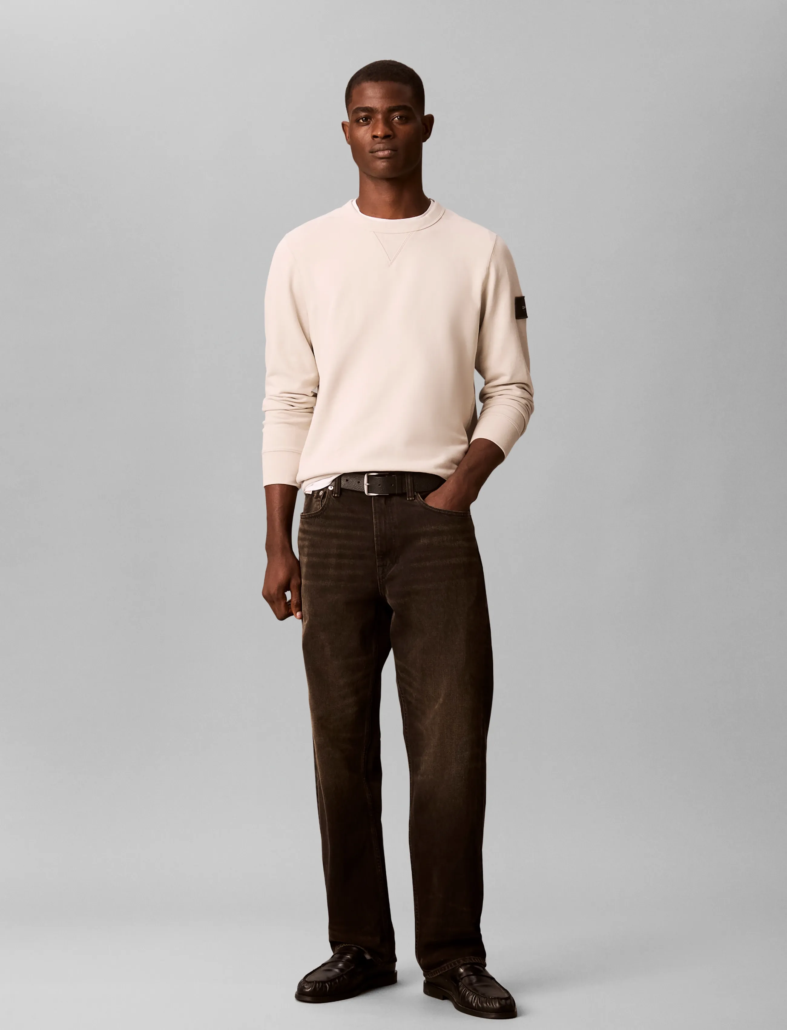 Calvin Klein Jeans LS EU 350TERRY BADGE CN SWEATSHI - Shop by style - MOONSTRUCK / beige