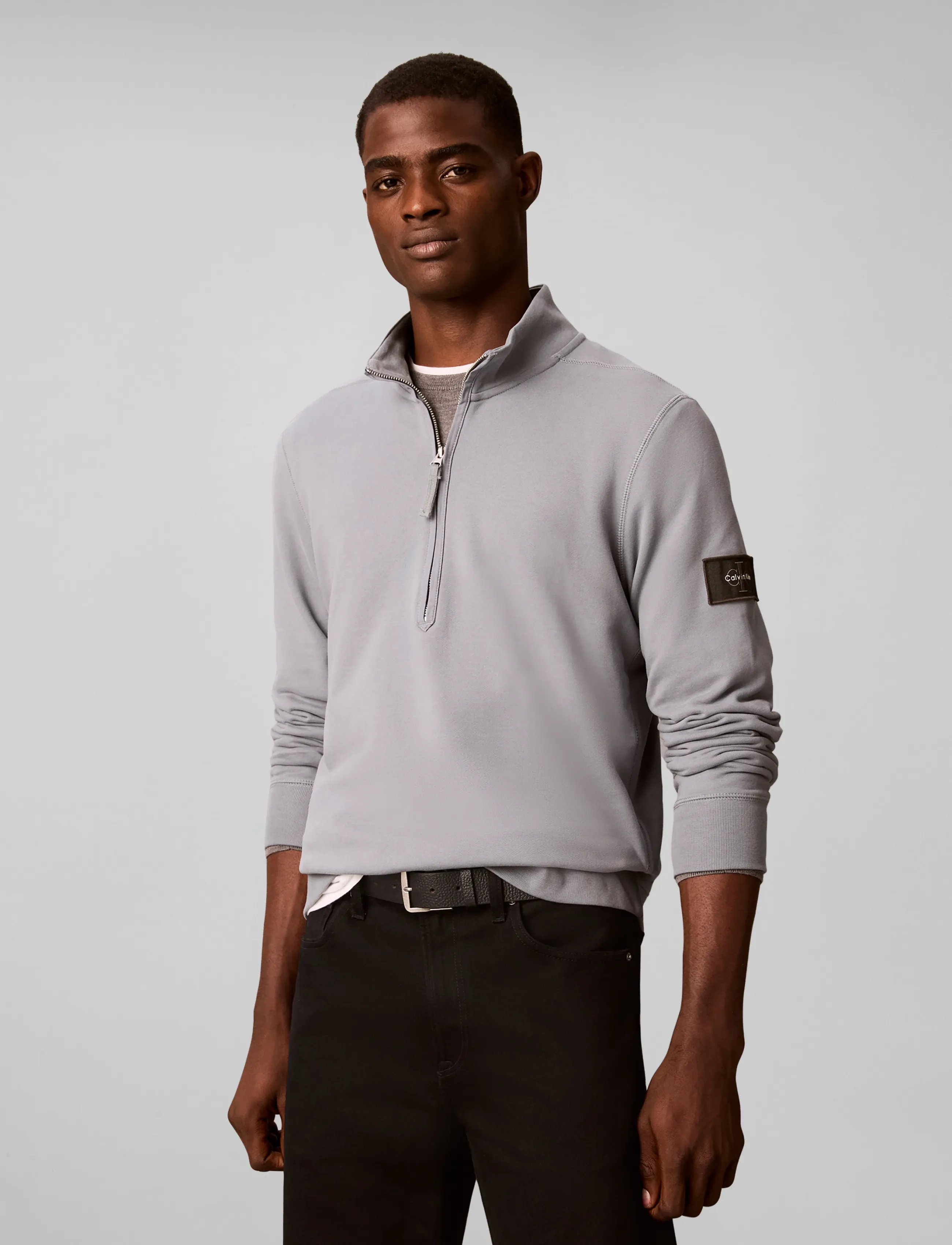Calvin Klein Jeans LS EU 350TERRY BADGE QTR ZIP - Calvin Klein Jeans - STEEL GRAY / grey
