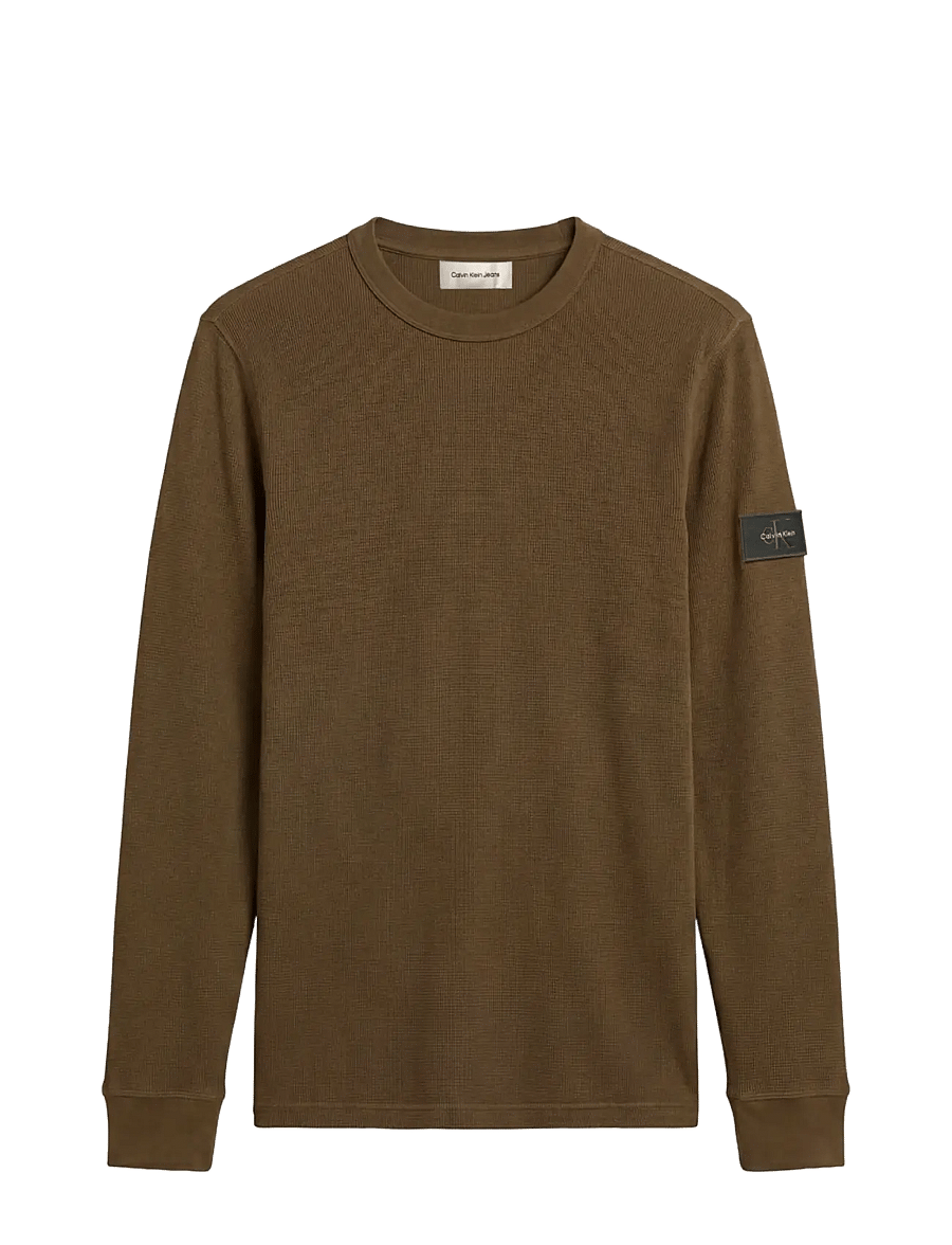 Calvin Klein Jeans - LS WAFFLE BADGE CREWNK TEE - langärmelige t-shirts - olive night - 1
