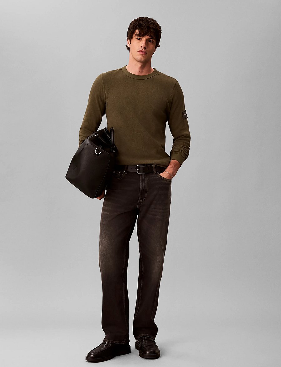 Calvin Klein Jeans - LS WAFFLE BADGE CREWNK TEE - langärmelige t-shirts - olive night - 0