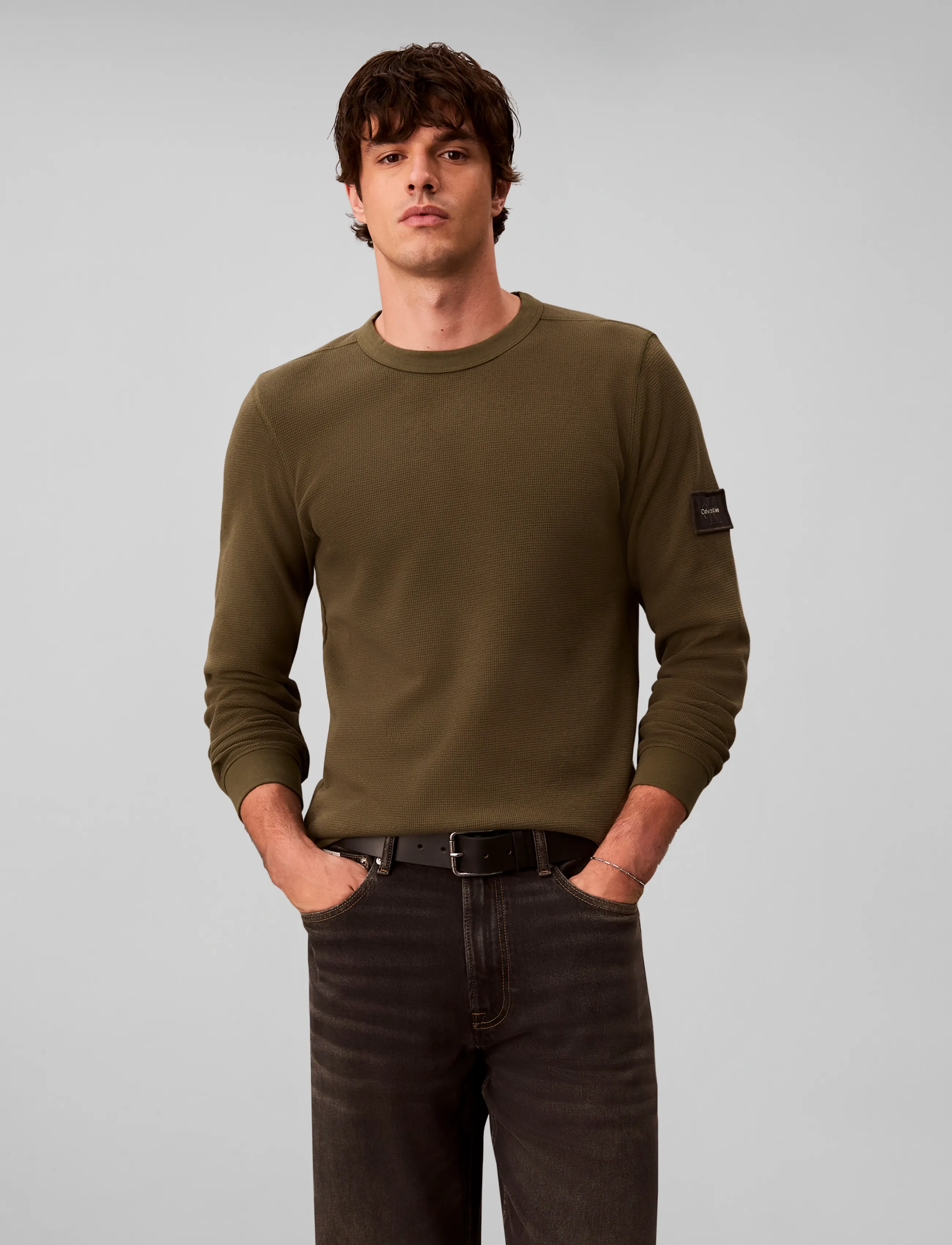 Calvin Klein Jeans - LS WAFFLE BADGE CREWNK TEE - olive night - 3