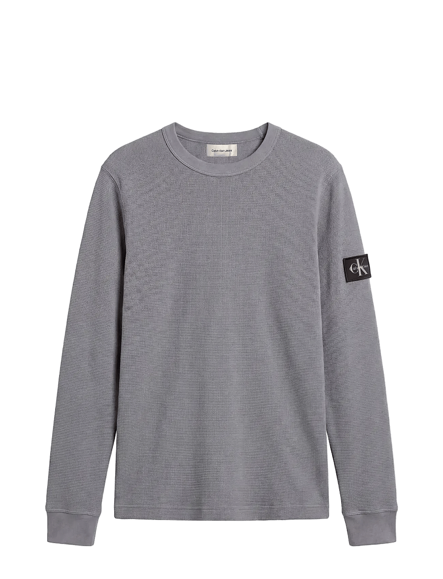 Calvin Klein Jeans - LS WAFFLE BADGE CREWNK TEE - langärmelige t-shirts - steel gray - 1