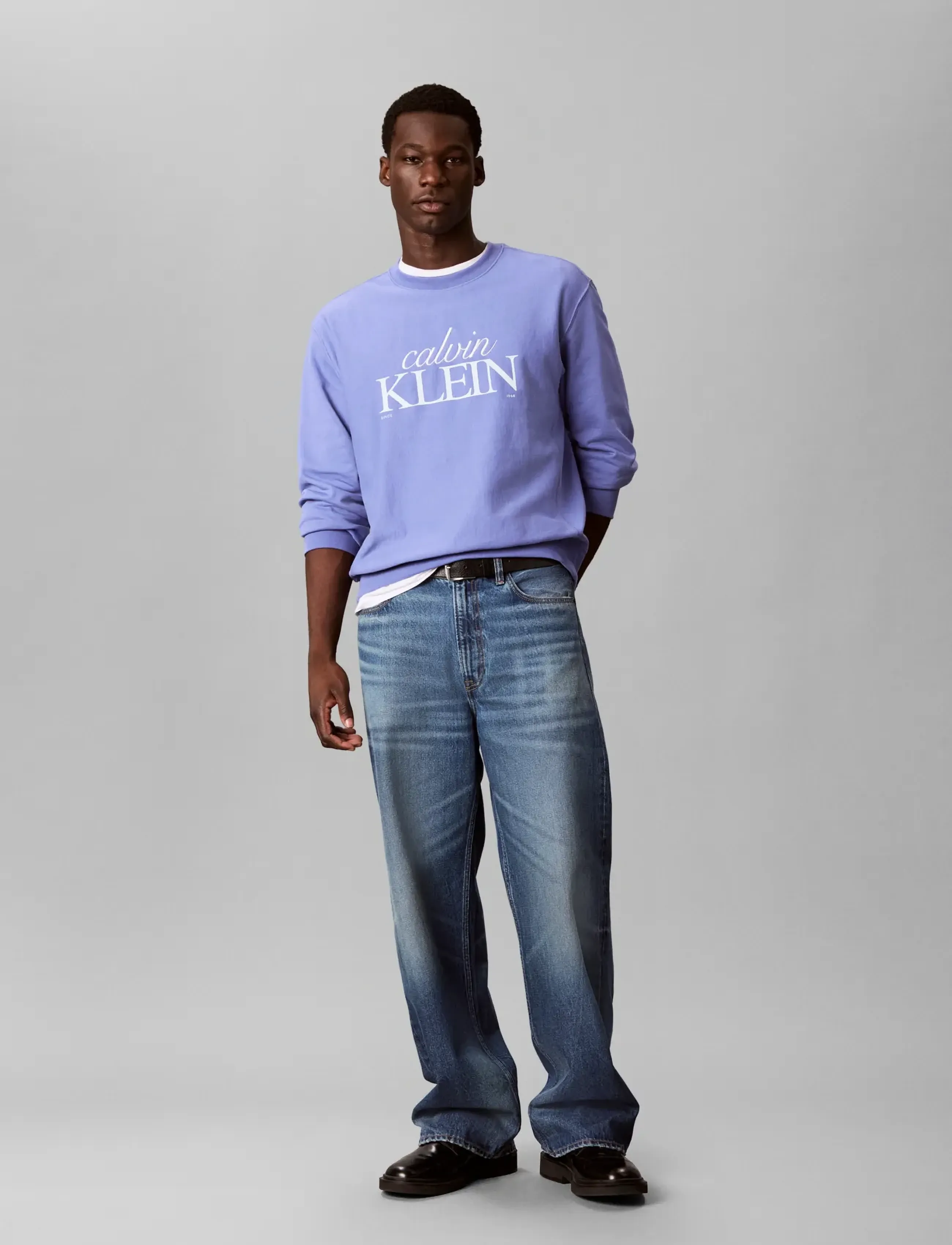 Calvin Klein Jeans LS PREMTERRY FONTMIX CN SWTSHRT - Calvin Klein Jeans - BLEACHED DENIM / purple