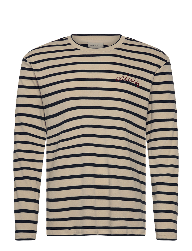 Calvin Klein Jeans - LS COMPACT RIB STRIPE CREWNK TEE - long-sleeved t-shirts - bone white - 1