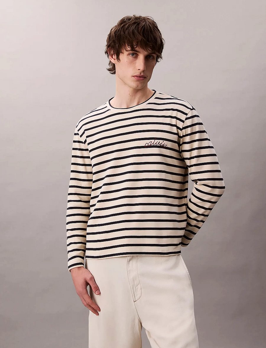 Calvin Klein Jeans - LS COMPACT RIB STRIPE CREWNK TEE - langärmelig - bone white - 0