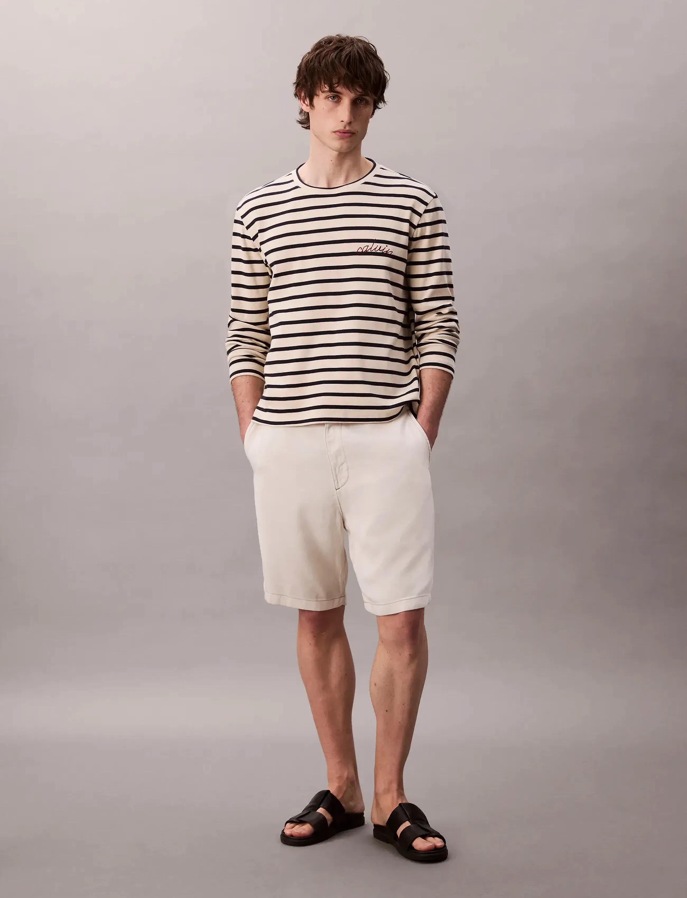 Calvin Klein Jeans - LS COMPACT RIB STRIPE CREWNK TEE - langärmelig - bone white - 3