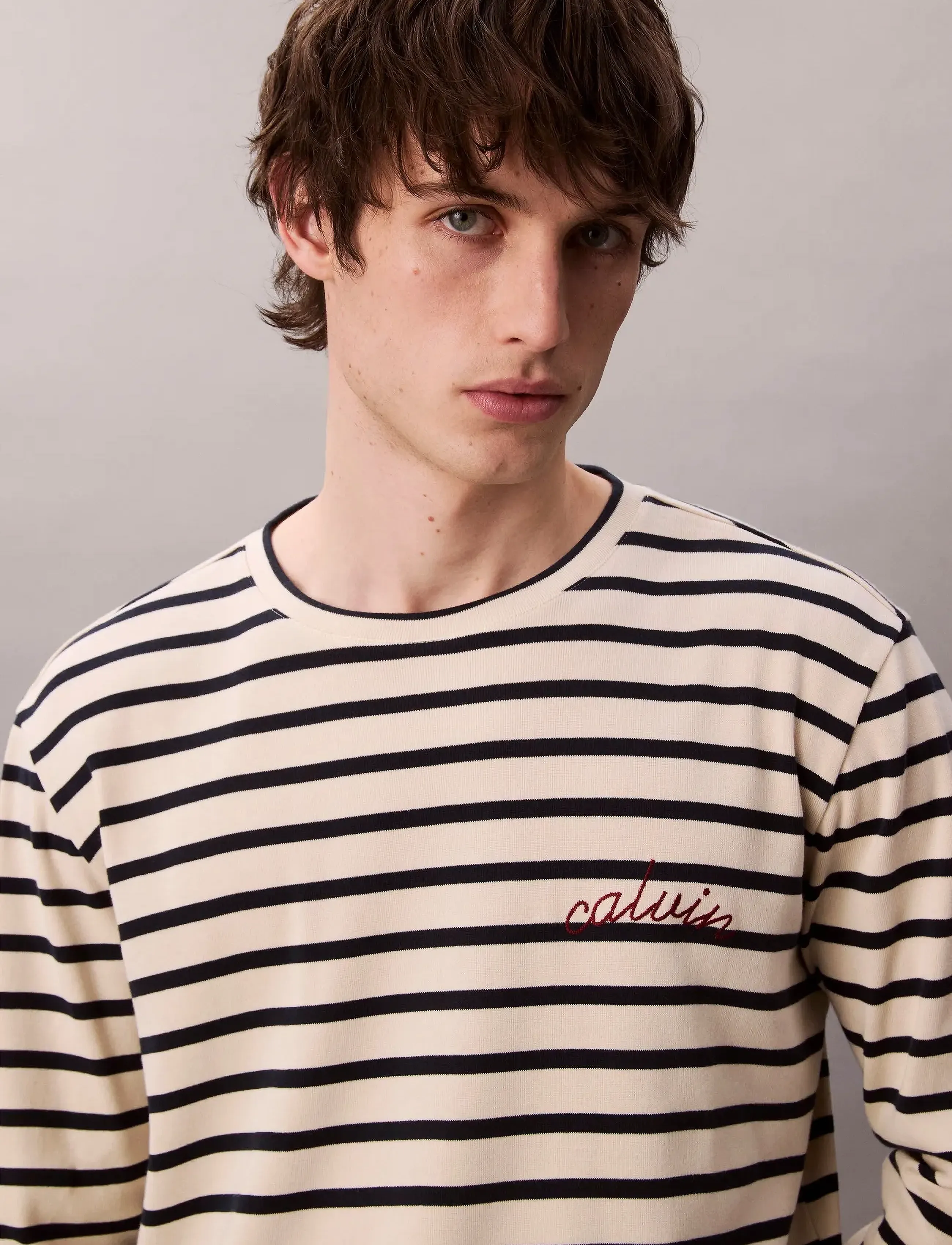 Calvin Klein Jeans - LS COMPACT RIB STRIPE CREWNK TEE - langärmelig - bone white - 4