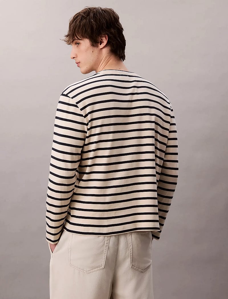 Calvin Klein Jeans - LS COMPACT RIB STRIPE CREWNK TEE - long-sleeved t-shirts - bone white - 5