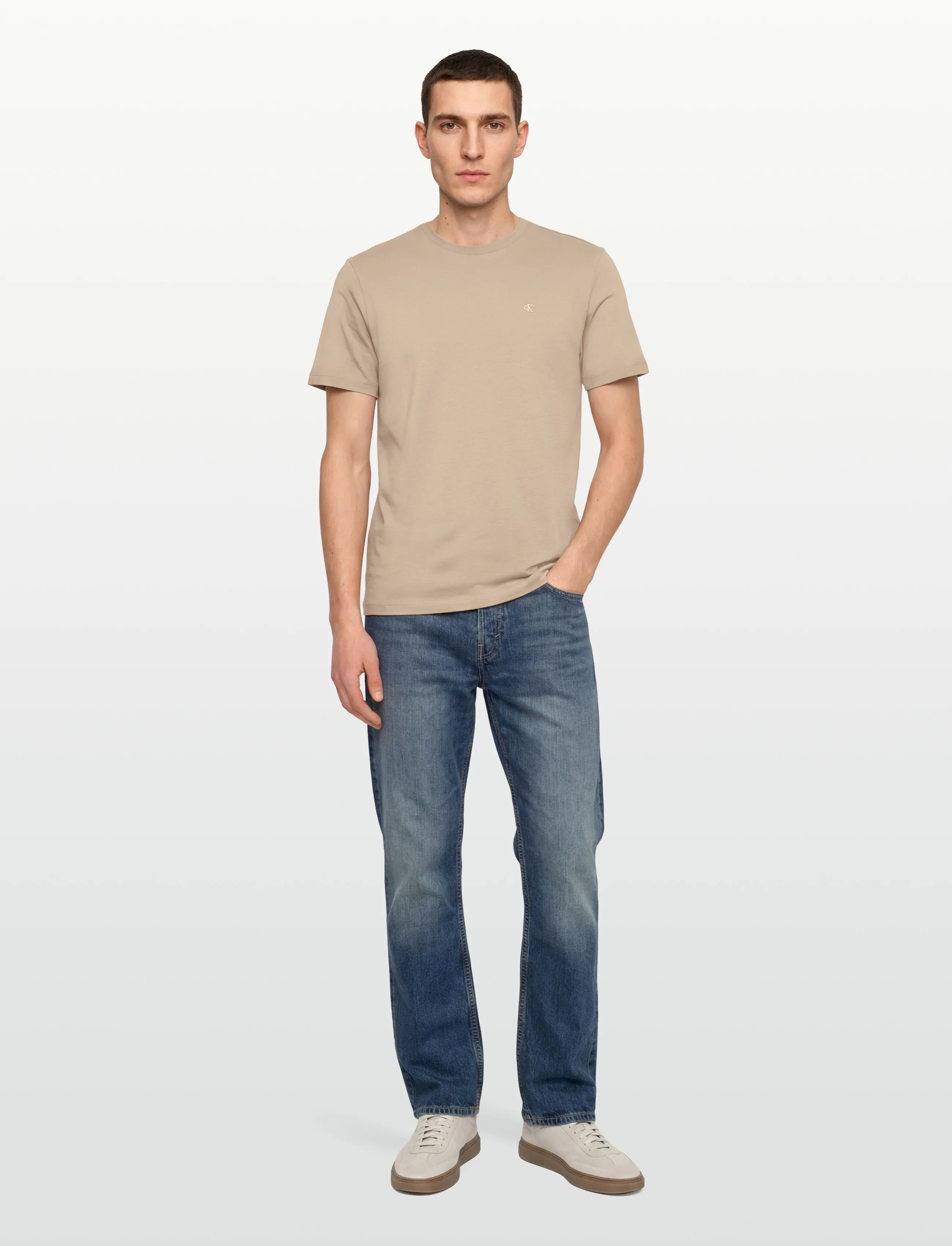 Calvin Klein Jeans Ss Classic Monogram Tee, L, T-shirts, Beige - Short-sleeved, Männerswear