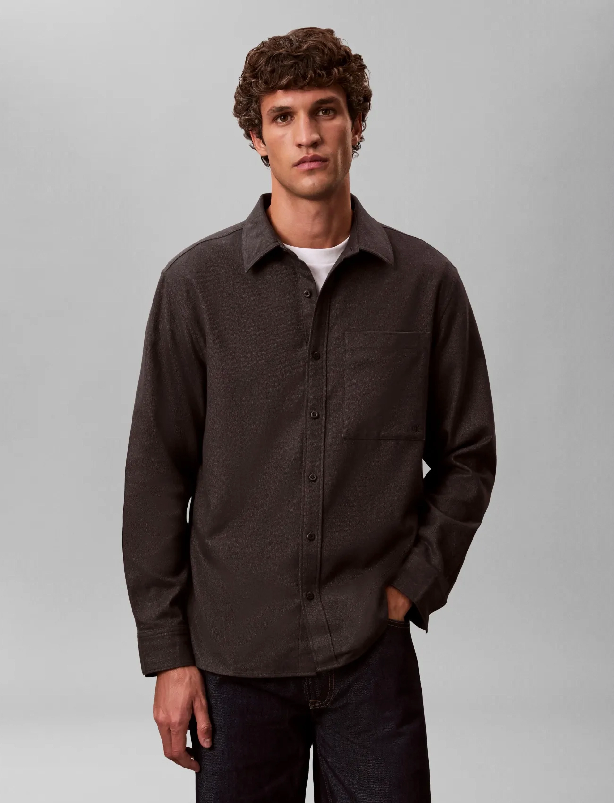 Calvin Klein Jeans Ls Melange Flannel Easy Shirt, Mænd, Langærmet Flanell Skjorte, Grå, Str: L