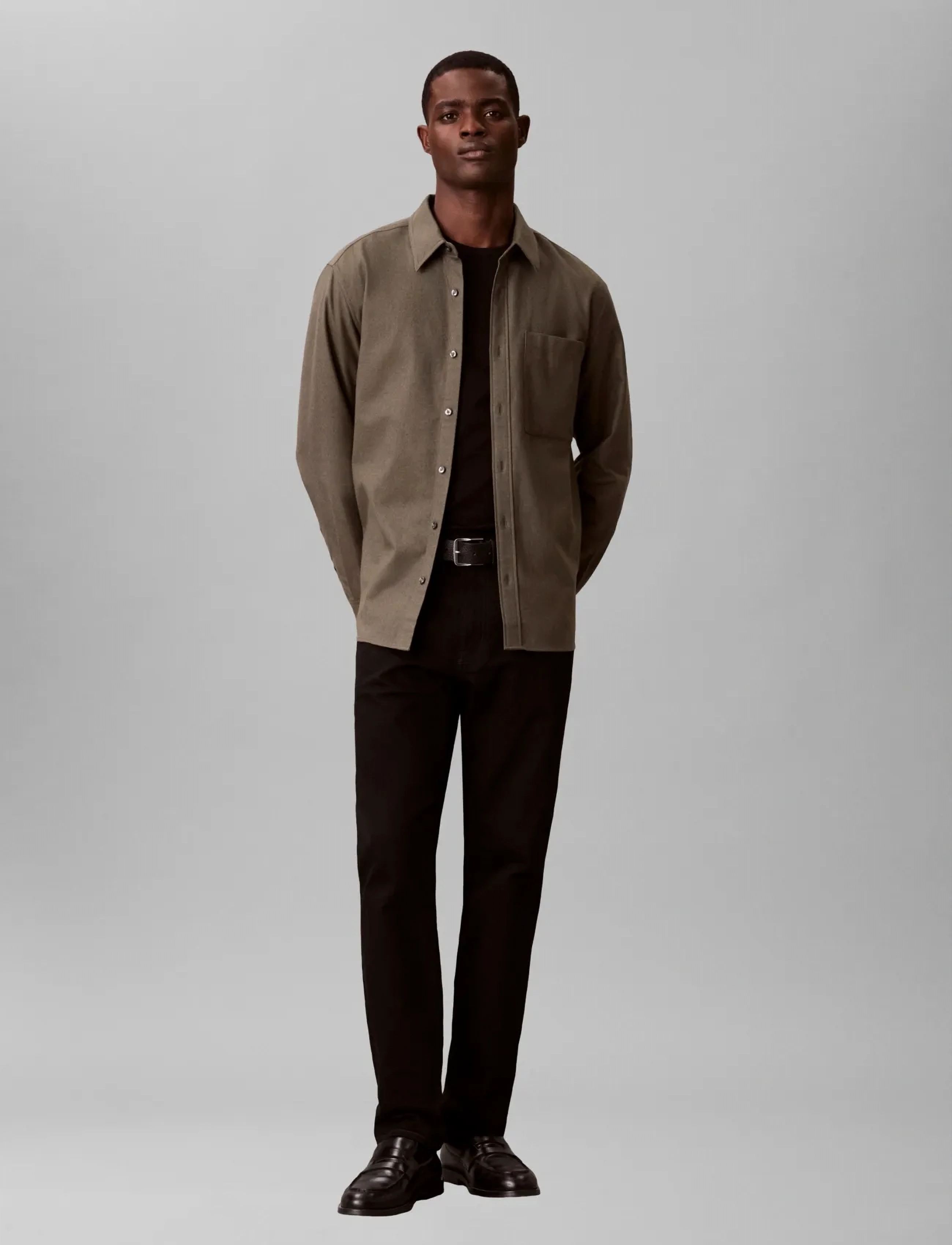 Calvin Klein Jeans Ls Melange Flannel Easy Shirt, Mænd, Langærmet Flanell Skjorte, Kakigrøn, Str: L
