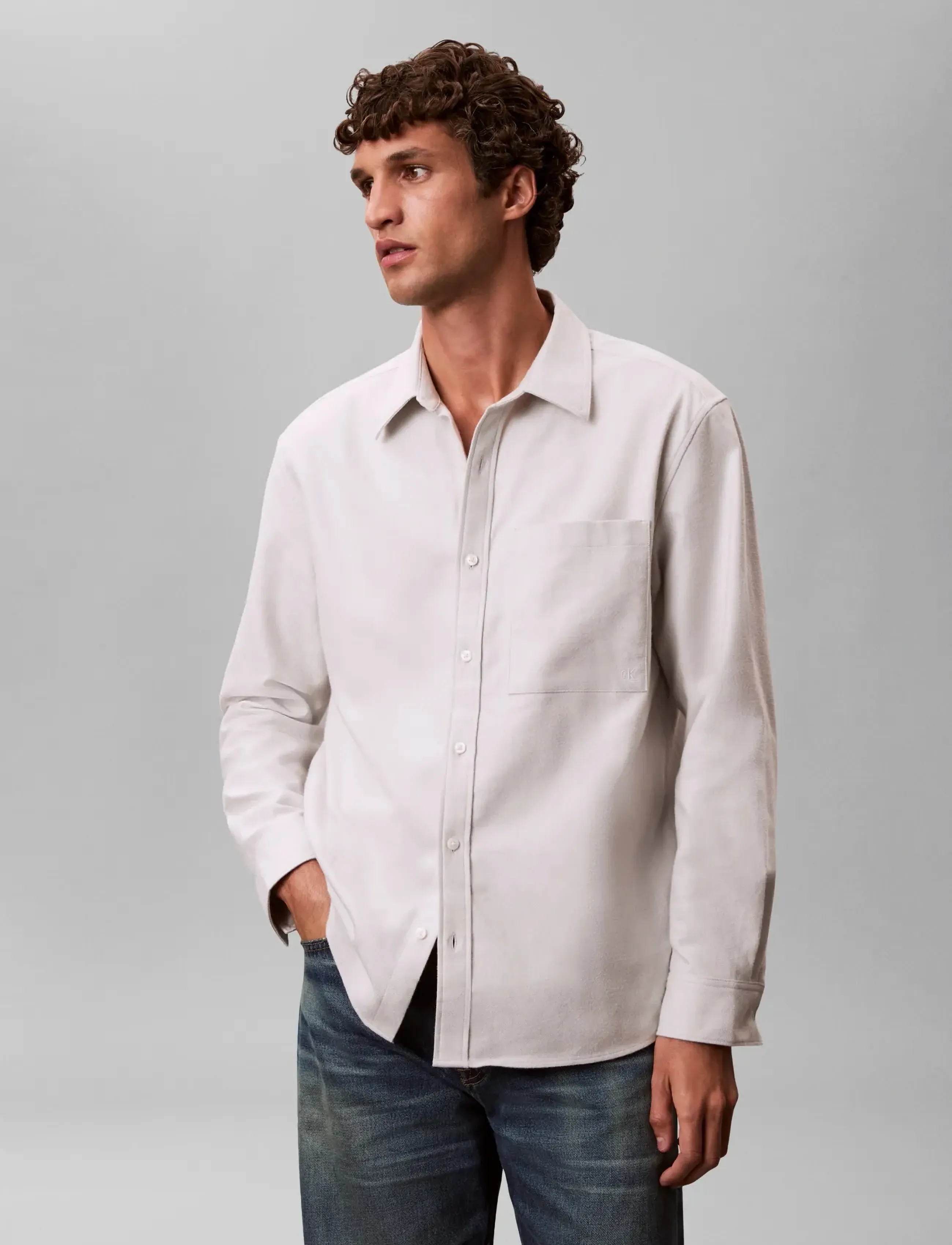 Calvin Klein Jeans LS MELANGE FLANNEL  EASY SHIRT - Casual skjorter - HARBOR MIST / grey