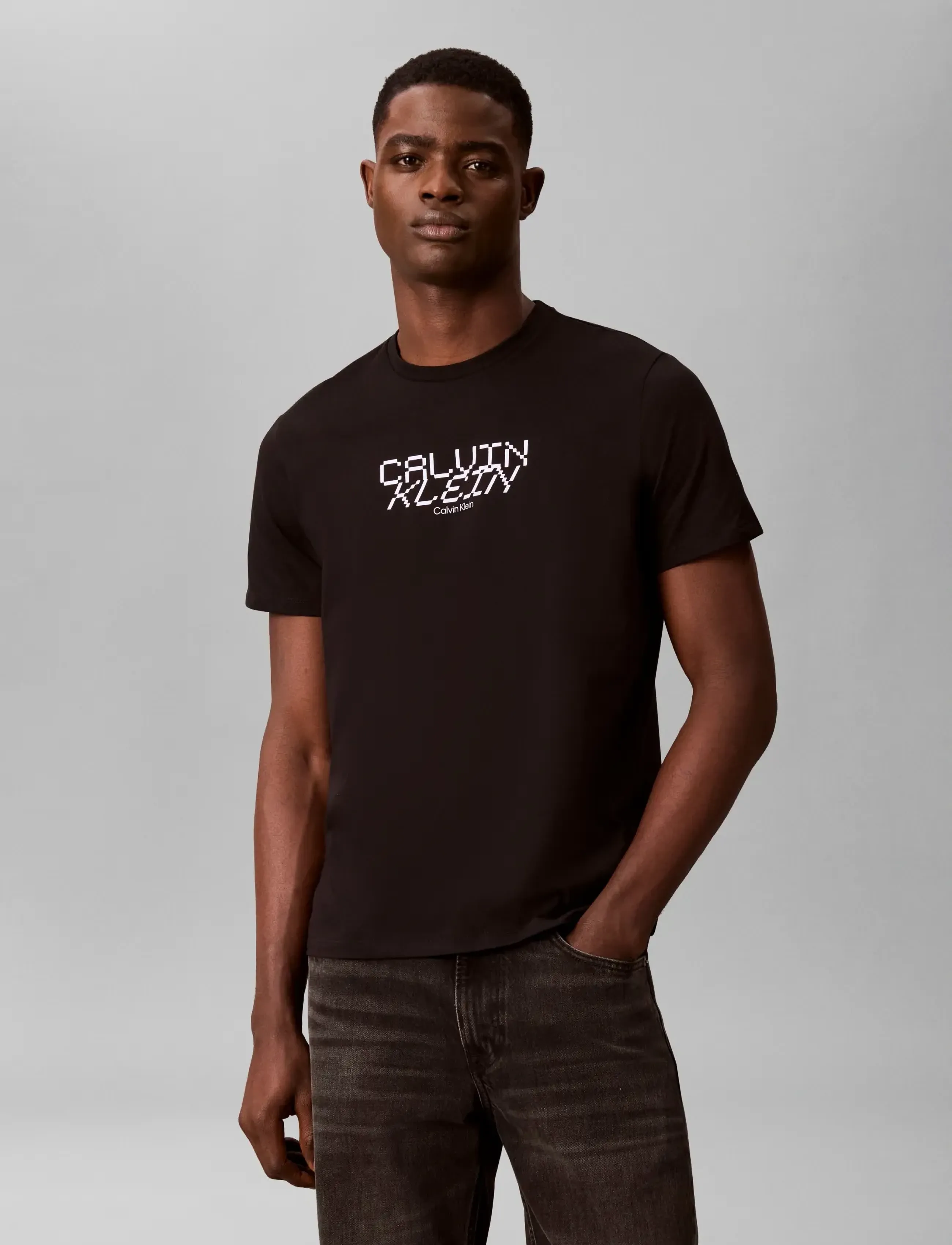 Calvin Klein Jeans Ss 30S Whsl Sp Futura Gra, S, T-shirts, Schwarz - Short-sleeved, Männerswear