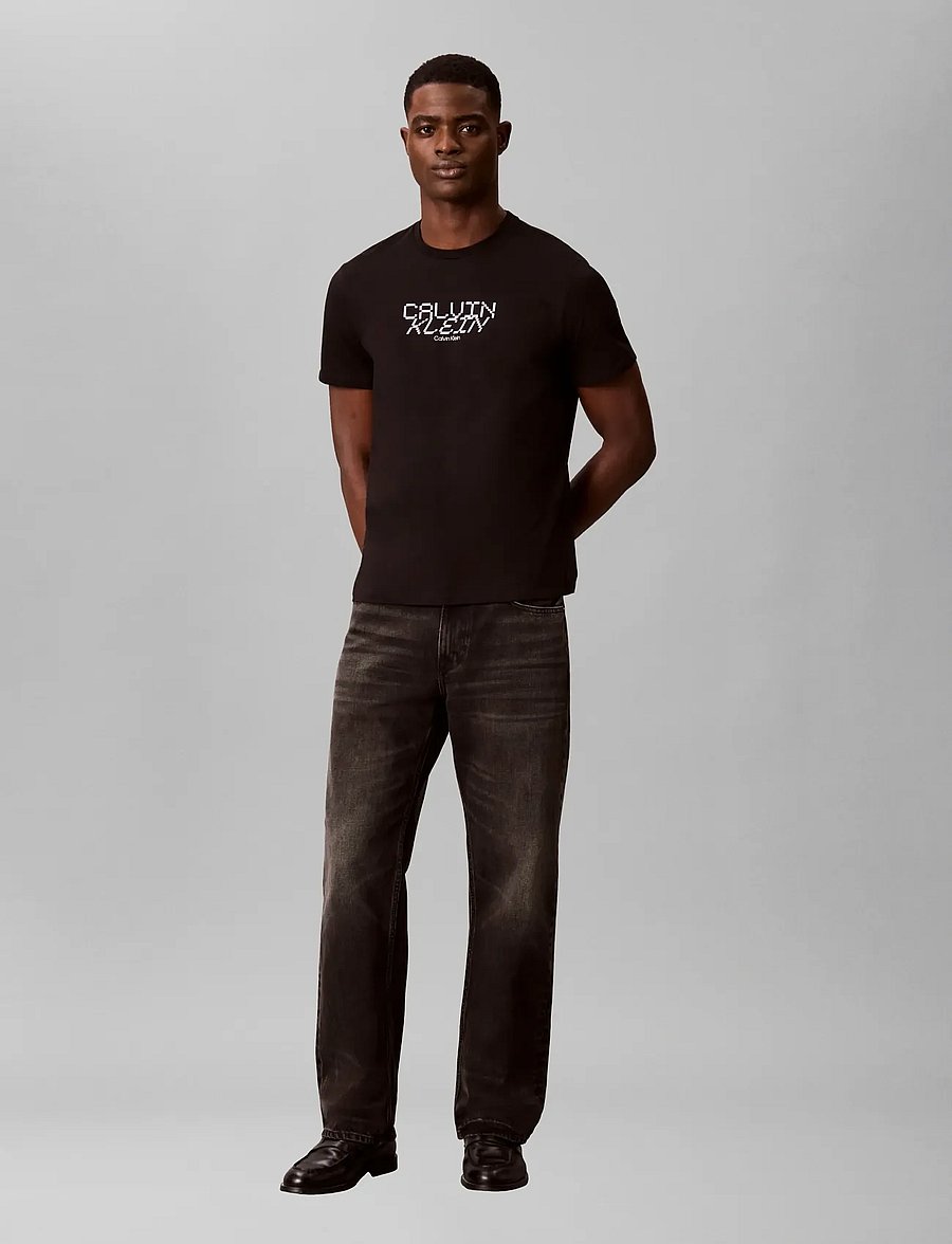 Calvin Klein Jeans - SS 30s WHSL SP CALVIN FUTURA GRA - kurzärmelige t-shirts - black - 3